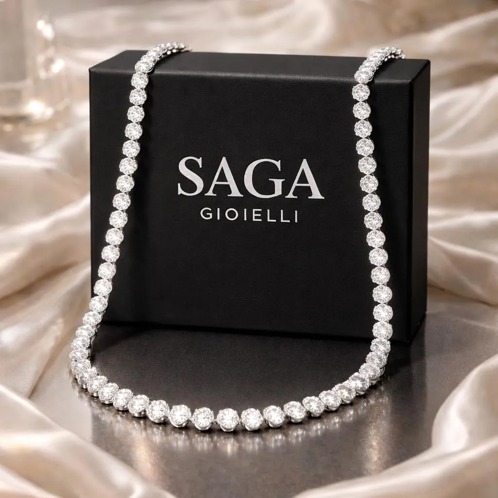 Saga Gioielli Collana Tennis con Zirconi in Acciaio Inox, Argento, Lunghezza 38+5 cm - immagine 6