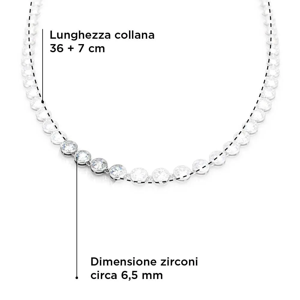 Saga Gioielli Collana Tennis con Zirconi in Acciaio Inox, Argento, Lunghezza 38+5 cm - immagine 8