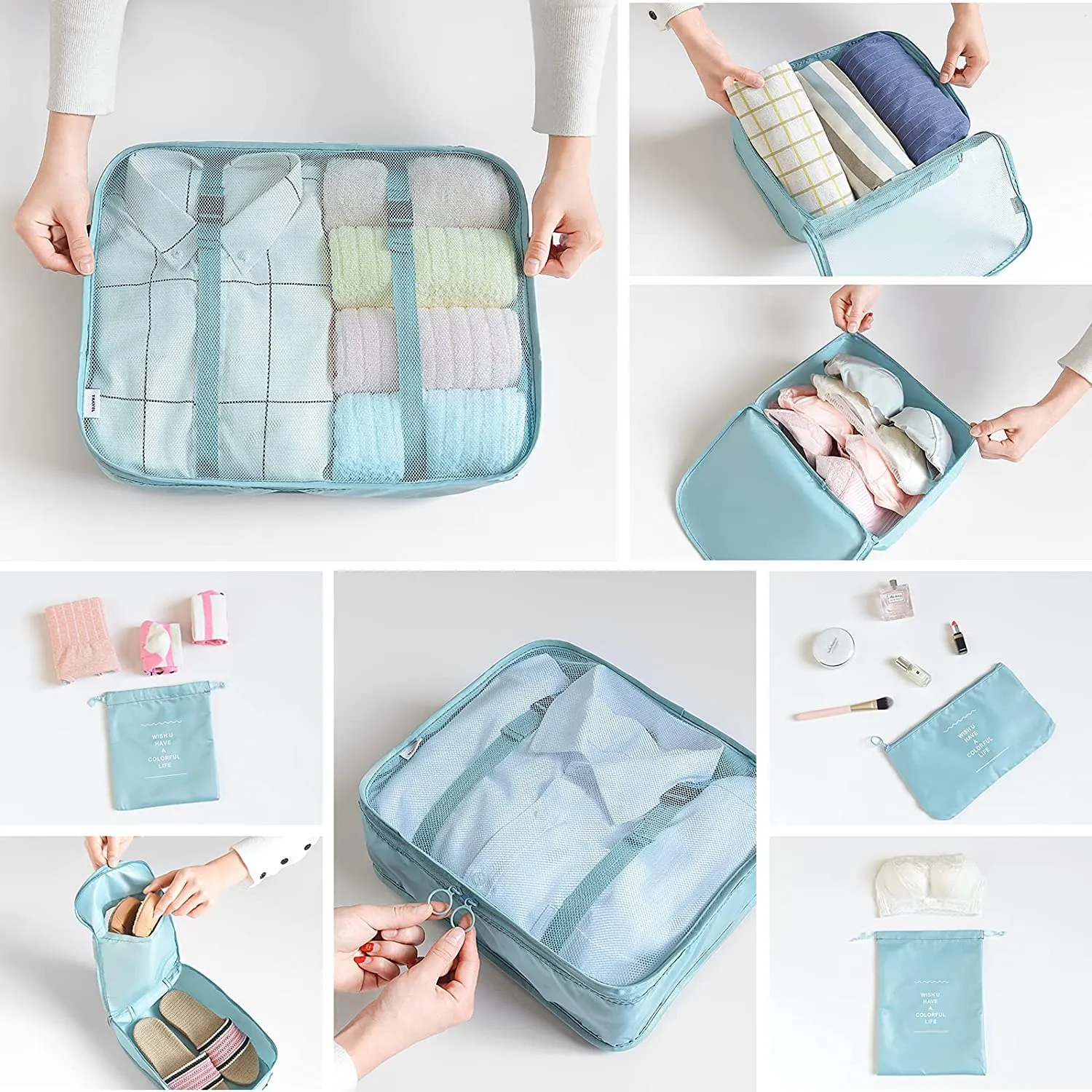 BillyBath Set Organizer da Viaggio 8 Pezzi, Blu-Verde 013 - immagine 5