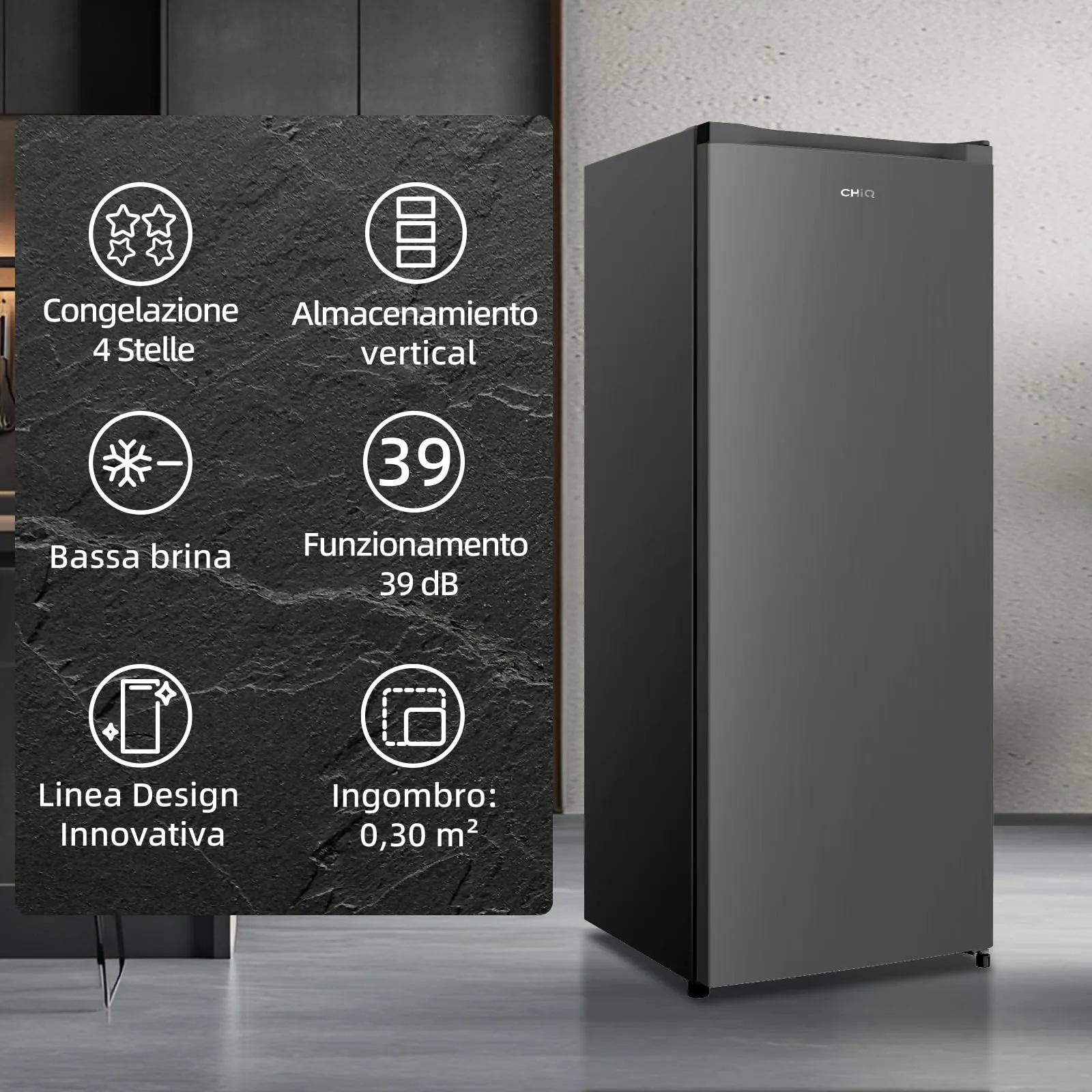 CHiQ CSD208D4E Freezer Verticale 177L Low Frost Acciaio Nero - immagine 4