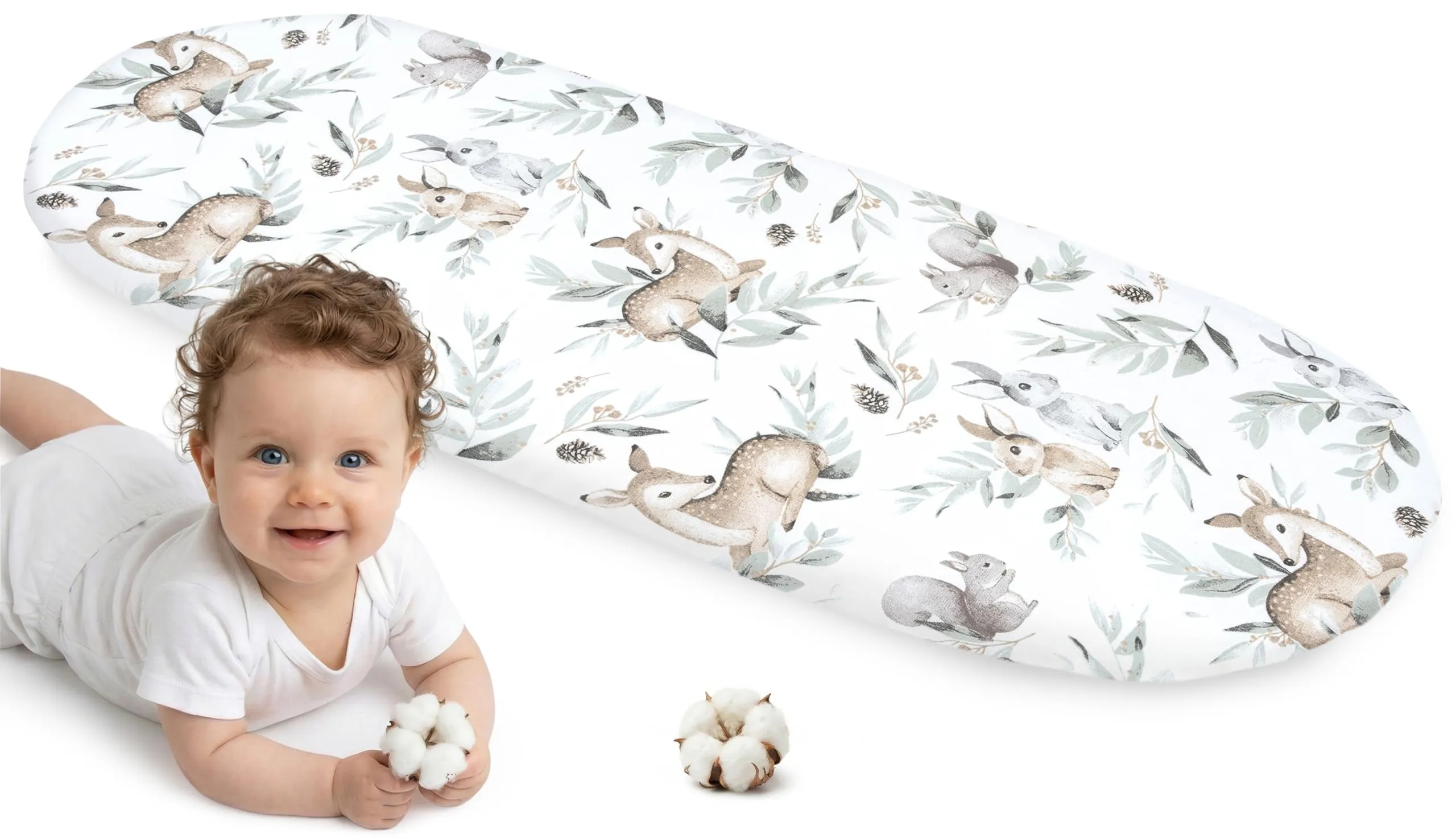 Medi Partners Lenzuolo per Lettino Culla e Navicella Neonato 86x40, 100% Cotone, Cervo E Scoiattolo - immagine 1