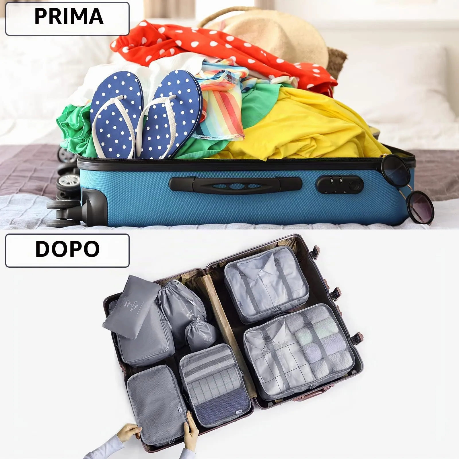 BillyBath Set di 8 Organizzatori da Viaggio per Valigia, Grigio - immagine 2