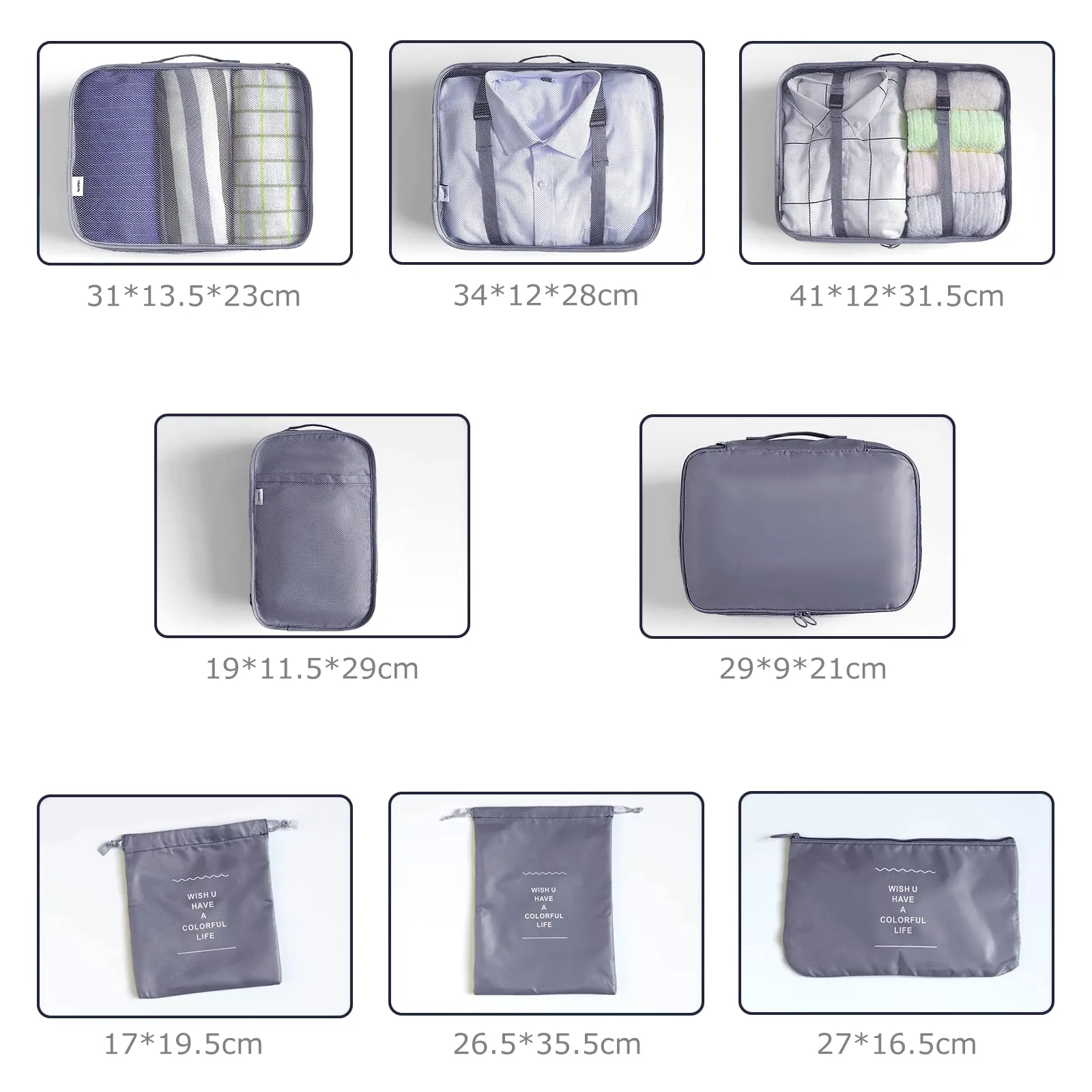 BillyBath Set di 8 Organizzatori da Viaggio per Valigia, Grigio - immagine 4