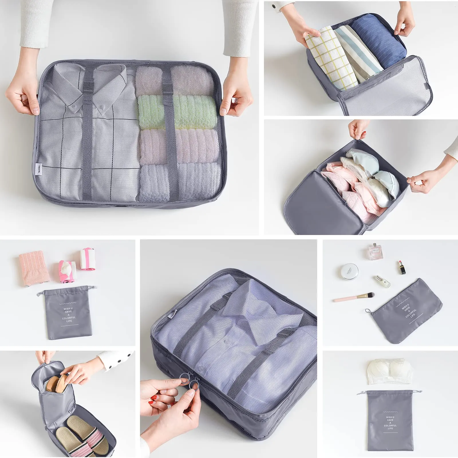 BillyBath Set di 8 Organizzatori da Viaggio per Valigia, Grigio - immagine 6