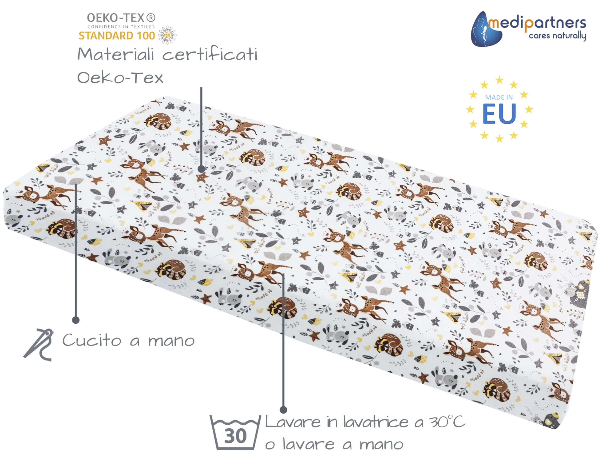 Medi Partners Lenzuola Lettino Neonato 60x120 in Cotone con Angoli (Cervo) - immagine 2
