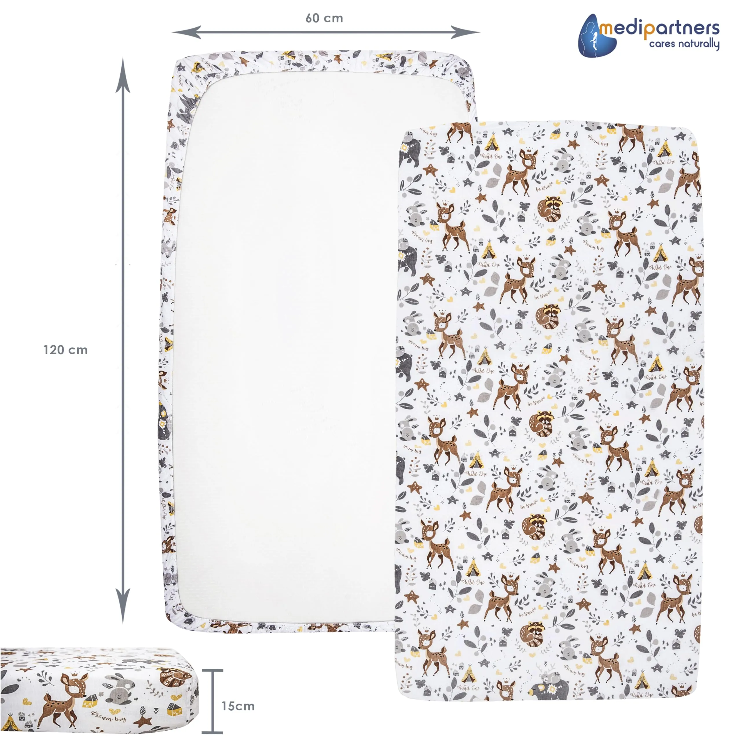 Medi Partners Lenzuola Lettino Neonato 60x120 in Cotone con Angoli (Cervo) - immagine 3
