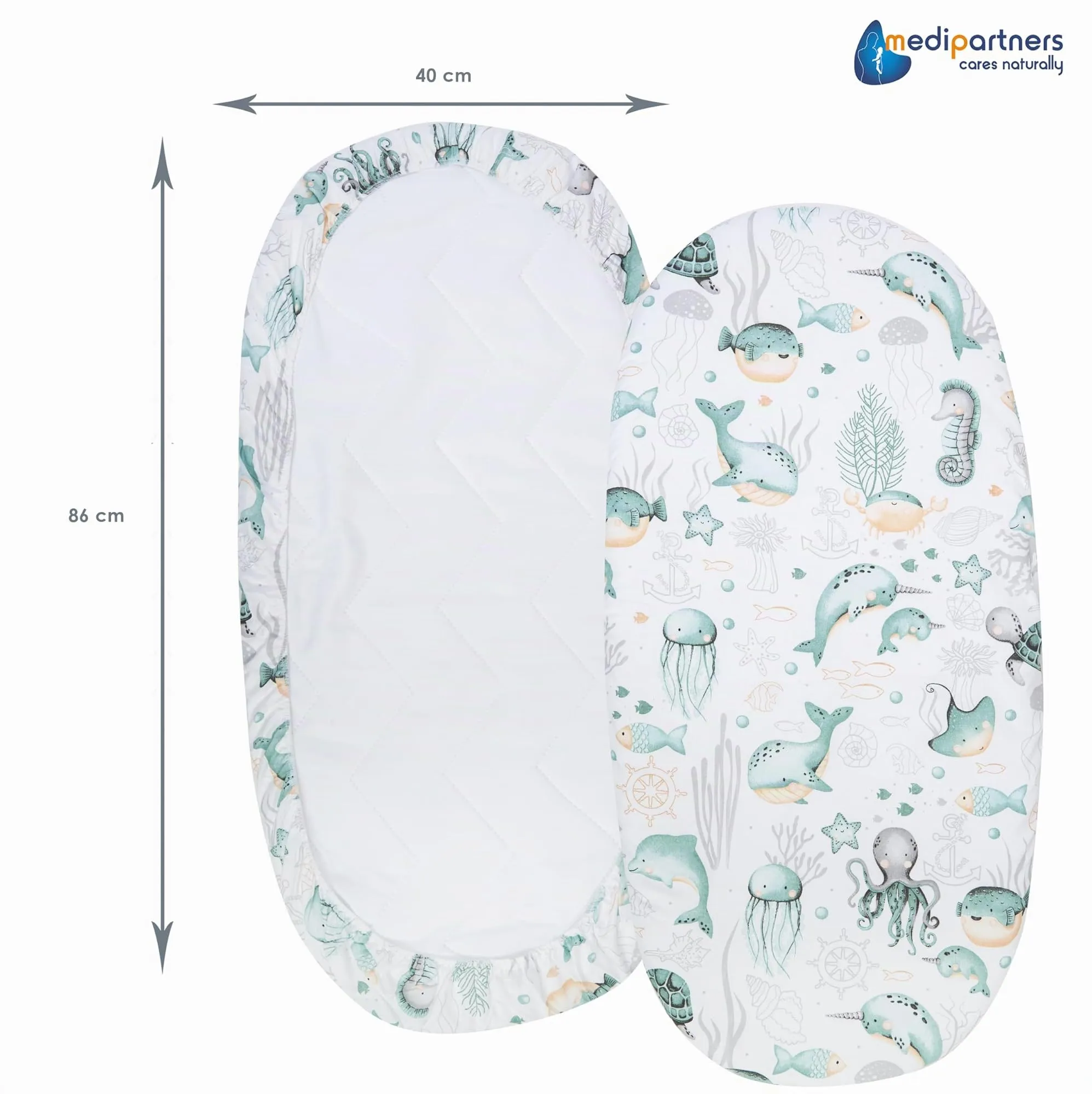 Medi Partners Lenzuolo per Lettino Culla e Navicella 86x40, 100% Cotone (Oceano) - immagine 3