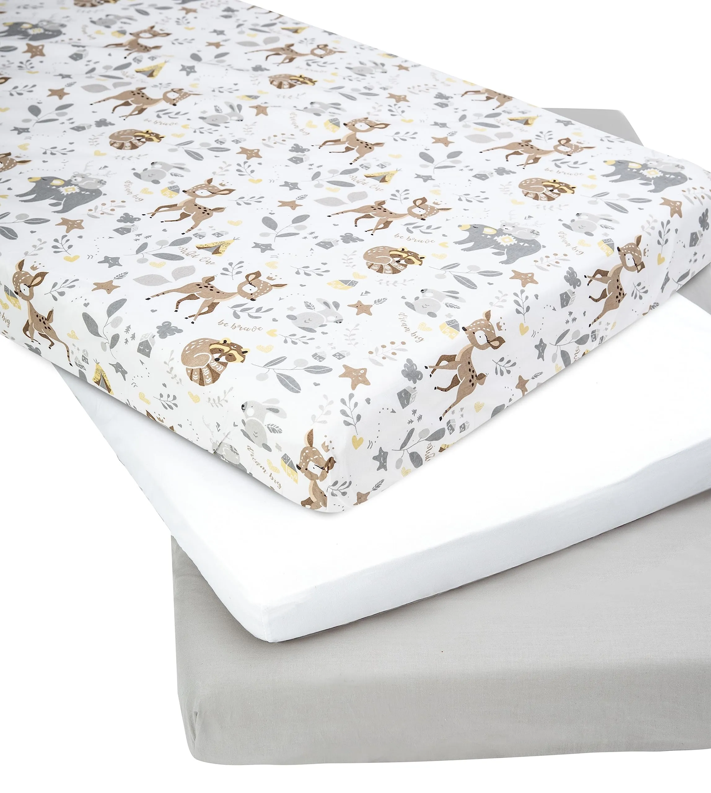 Medi Partners Set 3 Lenzuola per Lettino Neonato 60x120, 100% Cotone con Angoli (Cervo-Bianco-Grigio) - immagine 2