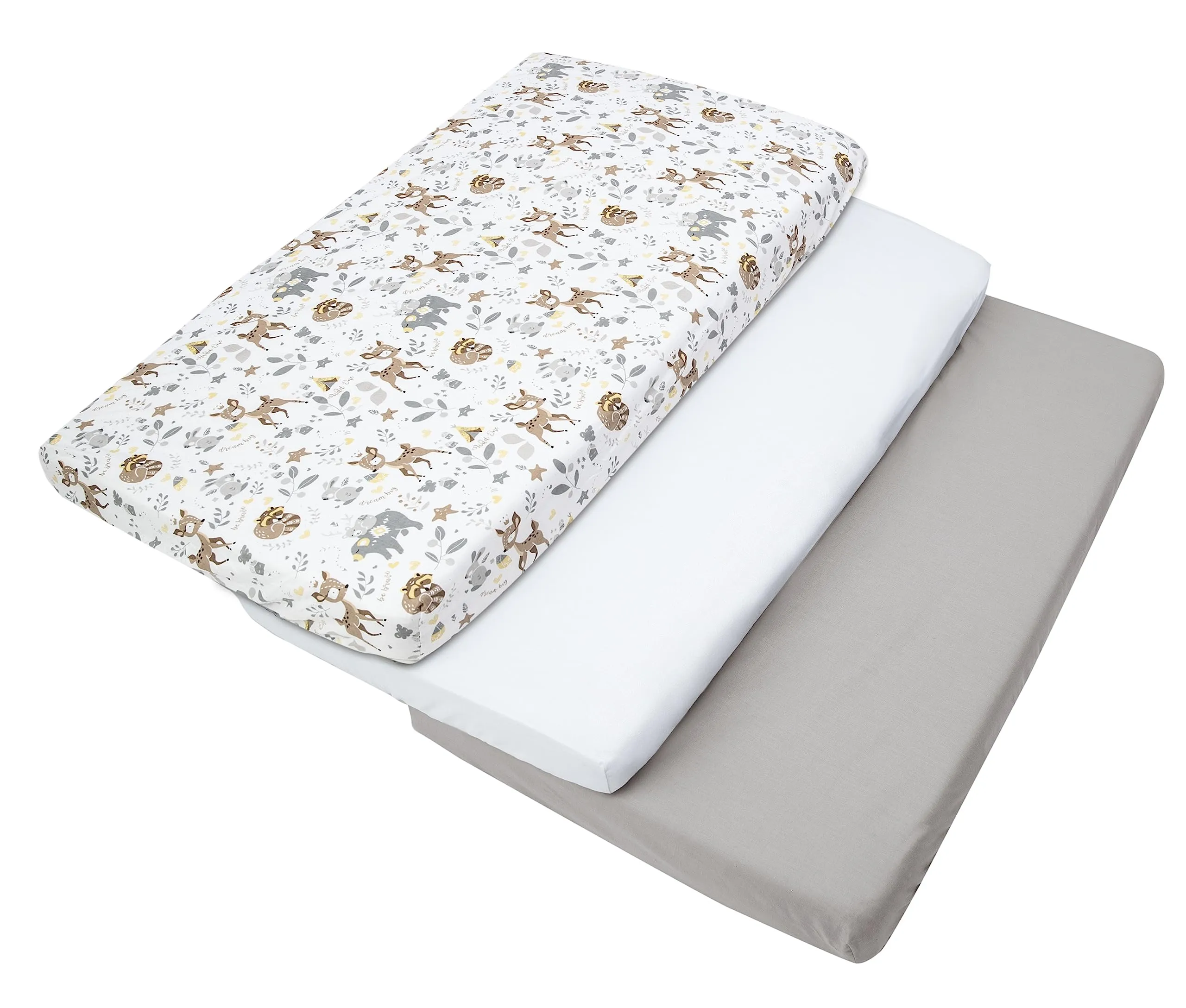 Medi Partners Set 3 Lenzuola per Lettino Neonato 60x120, 100% Cotone con Angoli (Cervo-Bianco-Grigio) - immagine 6
