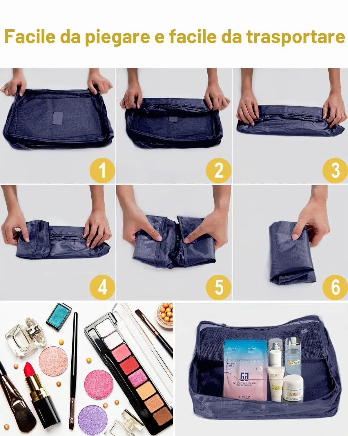 BillyBath Set Organizer per Valigie 8 in 1, Blu Scuro - immagine 6