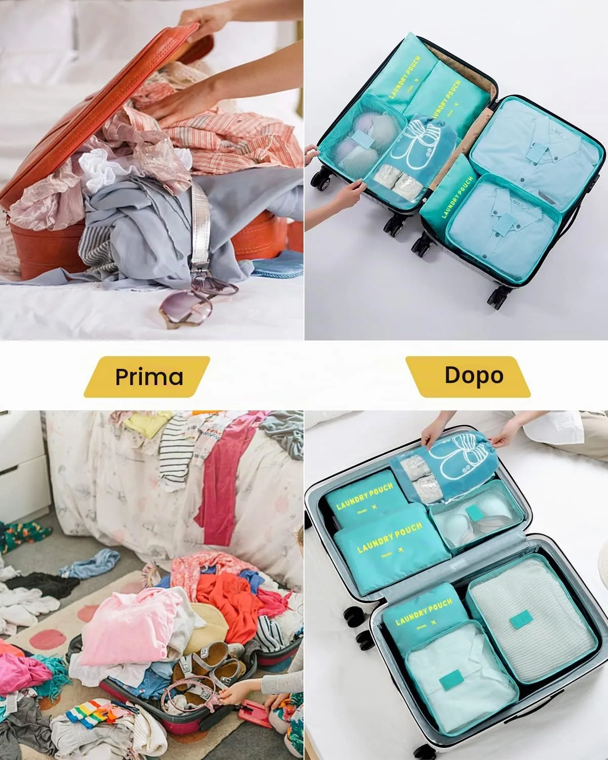 BillyBath Set Organizer da Viaggio 8 in 1 per Vestiti, Scarpe e Cosmetici, Azzurro - immagine 5