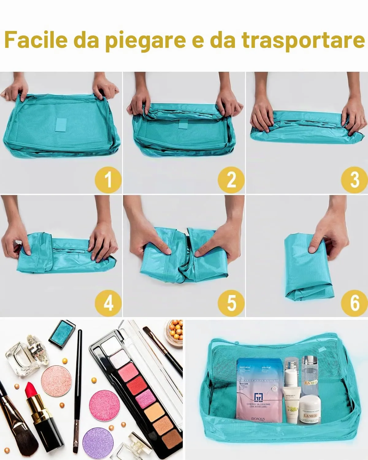 BillyBath Set Organizer da Viaggio 8 in 1 per Vestiti, Scarpe e Cosmetici, Azzurro - immagine 6