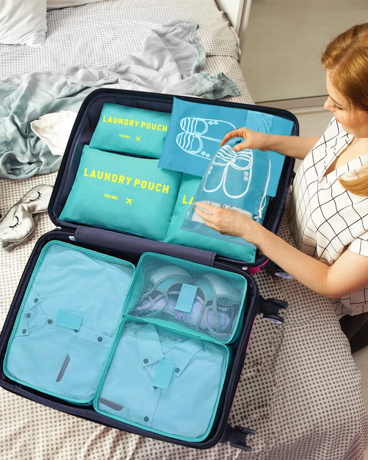 BillyBath Set Organizer da Viaggio 8 in 1 per Vestiti, Scarpe e Cosmetici, Azzurro - immagine 7