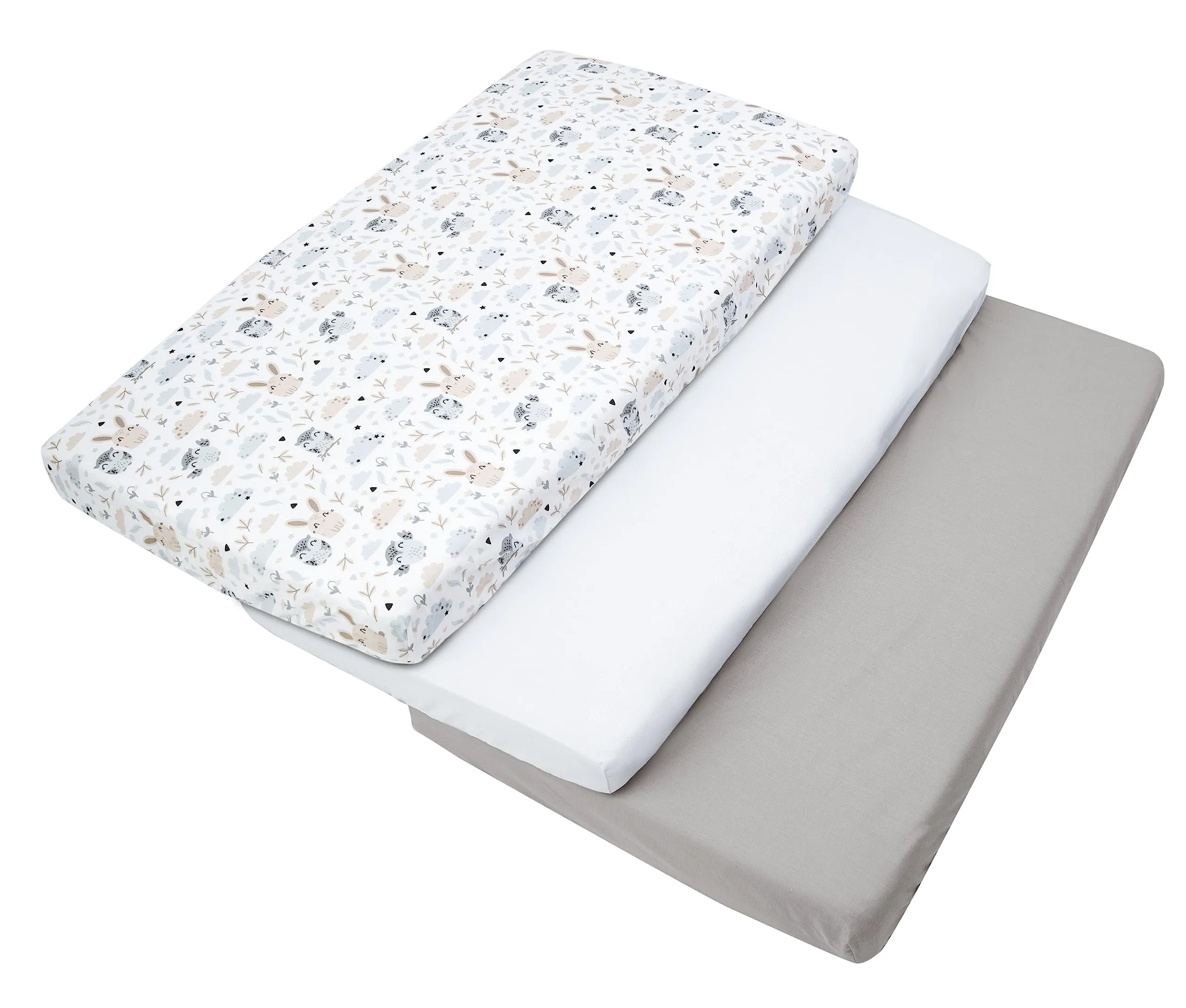 Medi Partners Set di 3 Lenzuolini con Angoli per Lettino Neonato 60x120, 100% Cotone (Radura con Animali-Bianco-Grigio) - immagine 6