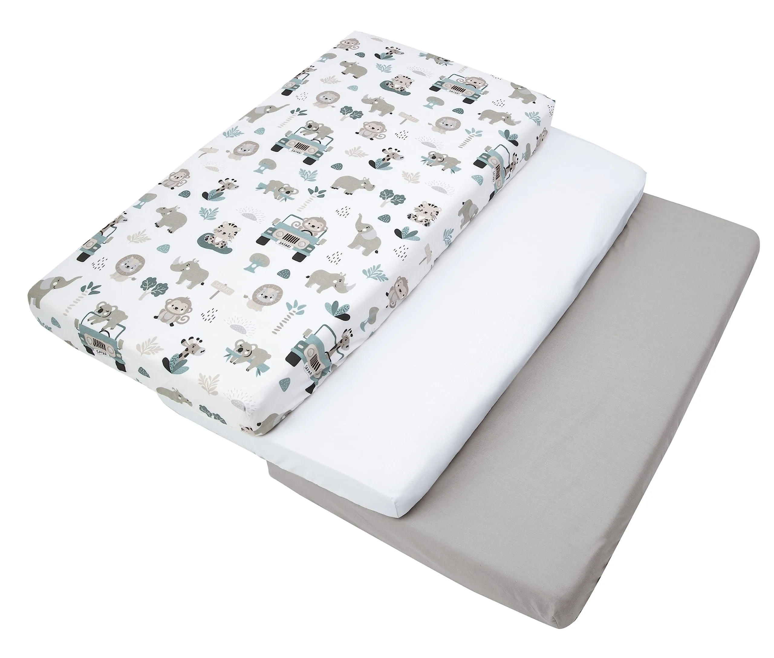 Medi Partners Set 3 Lenzuola per Lettino Neonato 60x120, 100% Cotone, Zoo Di Menta-Bianco-Grigio - immagine 6
