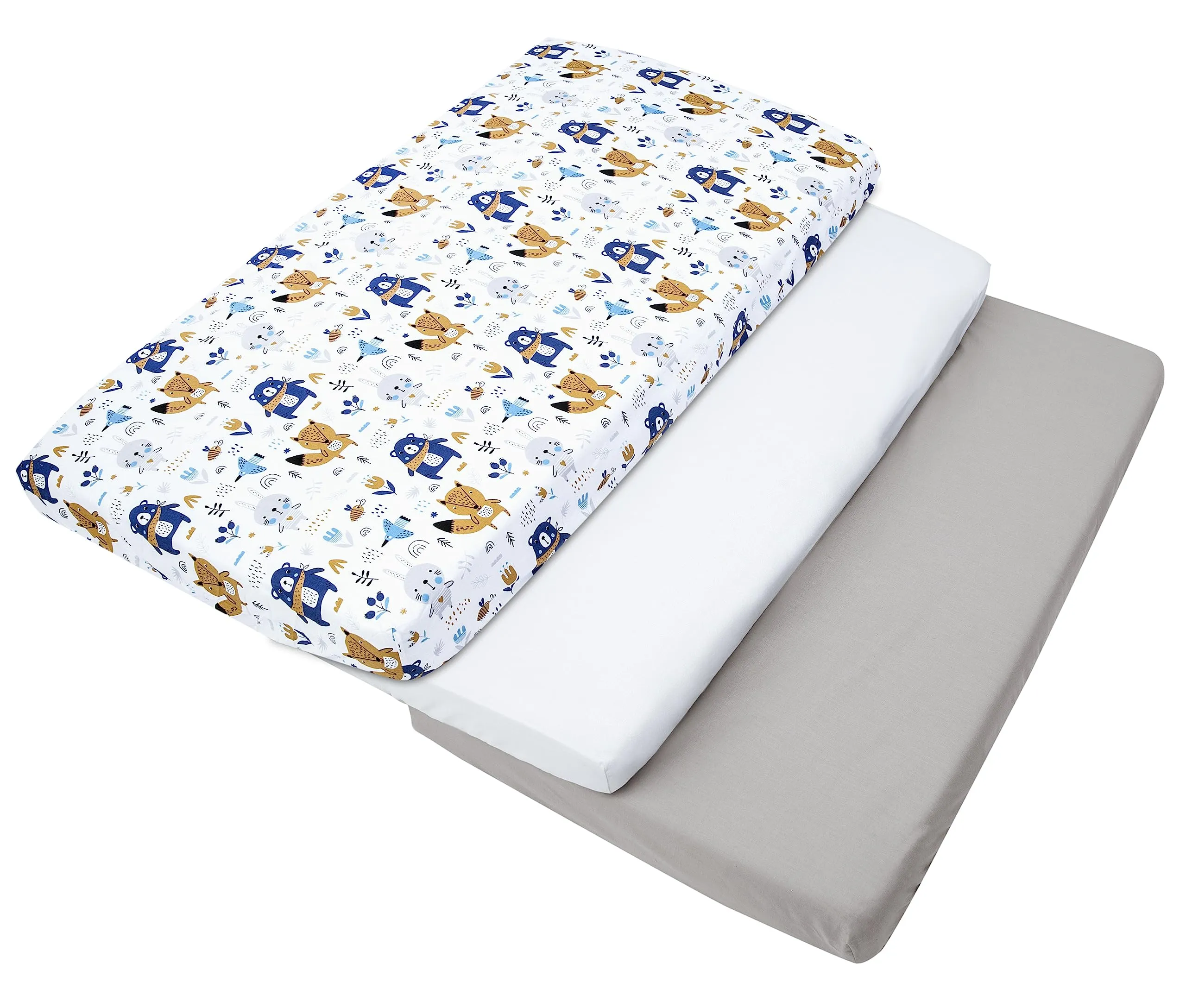 Medi Partners Set 3 Lenzuola Lettino Neonato 60x120, 100% Cotone con Angoli (Boho Animals-Bianco-Grigio) - immagine 6