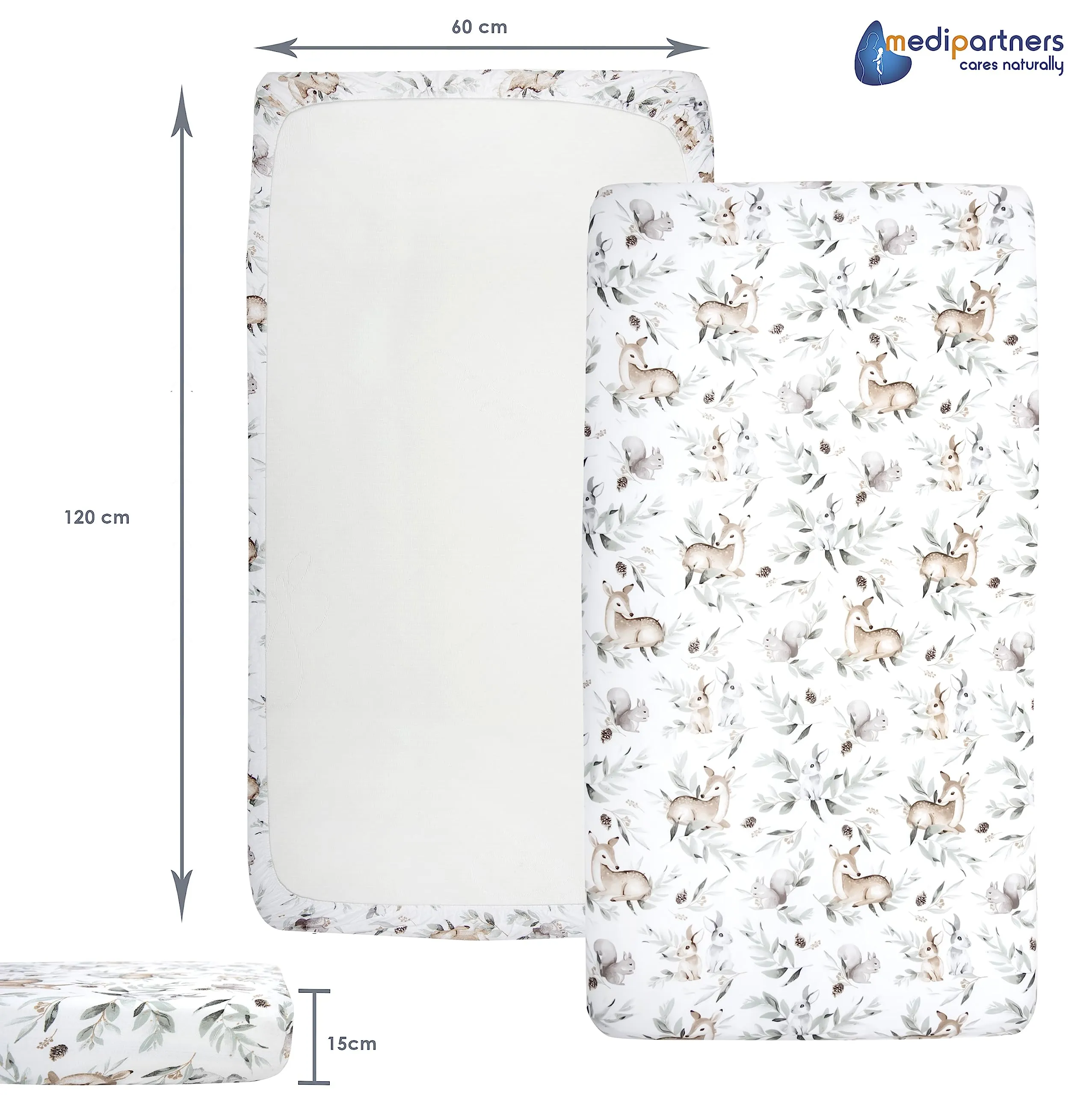 Medi Partners Lenzuolo con Angoli per Lettino Neonato 60x120, 100% Cotone (Cervo E Scoiattolo) - immagine 3