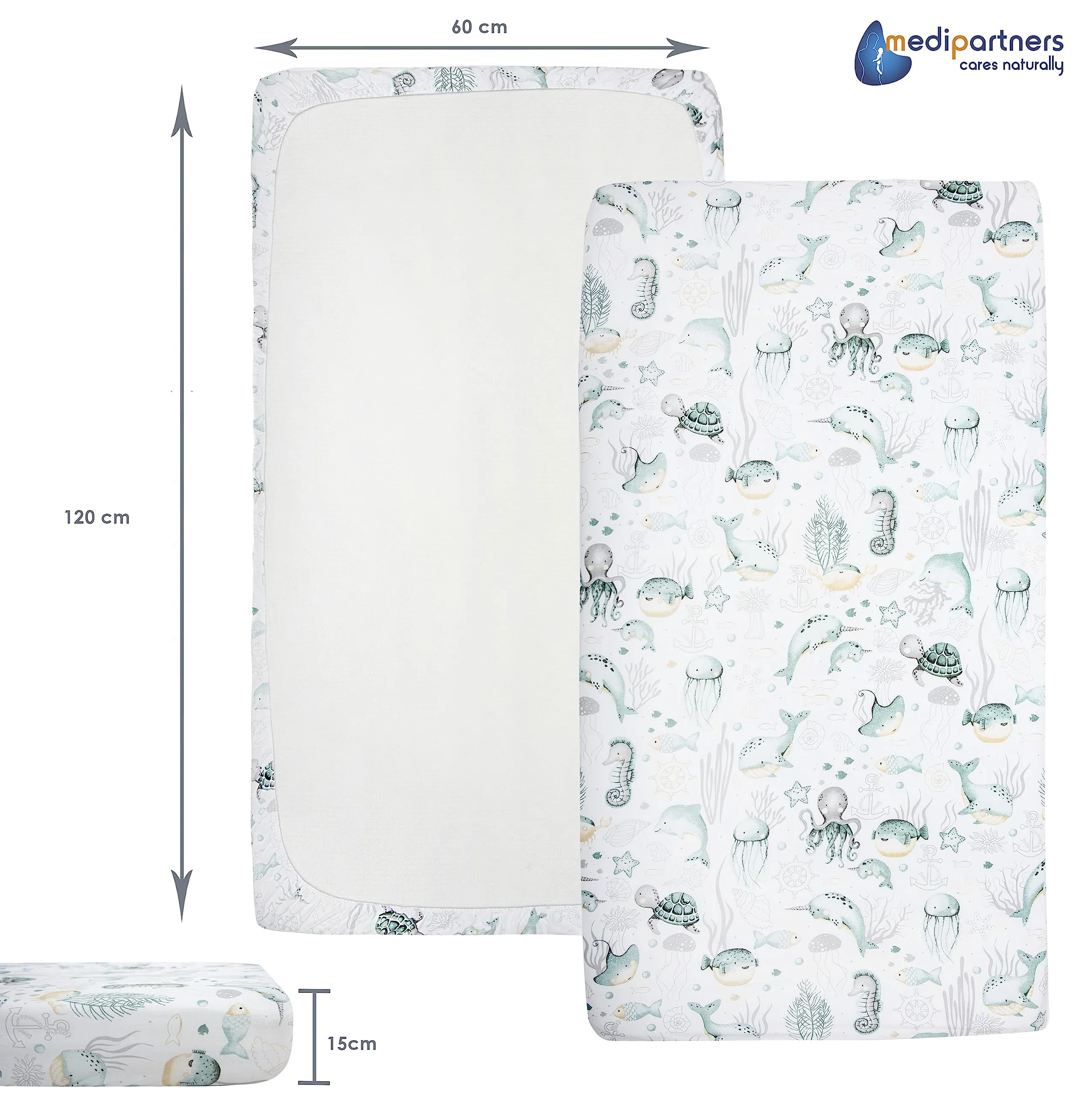 Medi Partners Lenzuola Lettino Neonato 60x120, 100% Cotone con Angoli (Oceano) - immagine 3