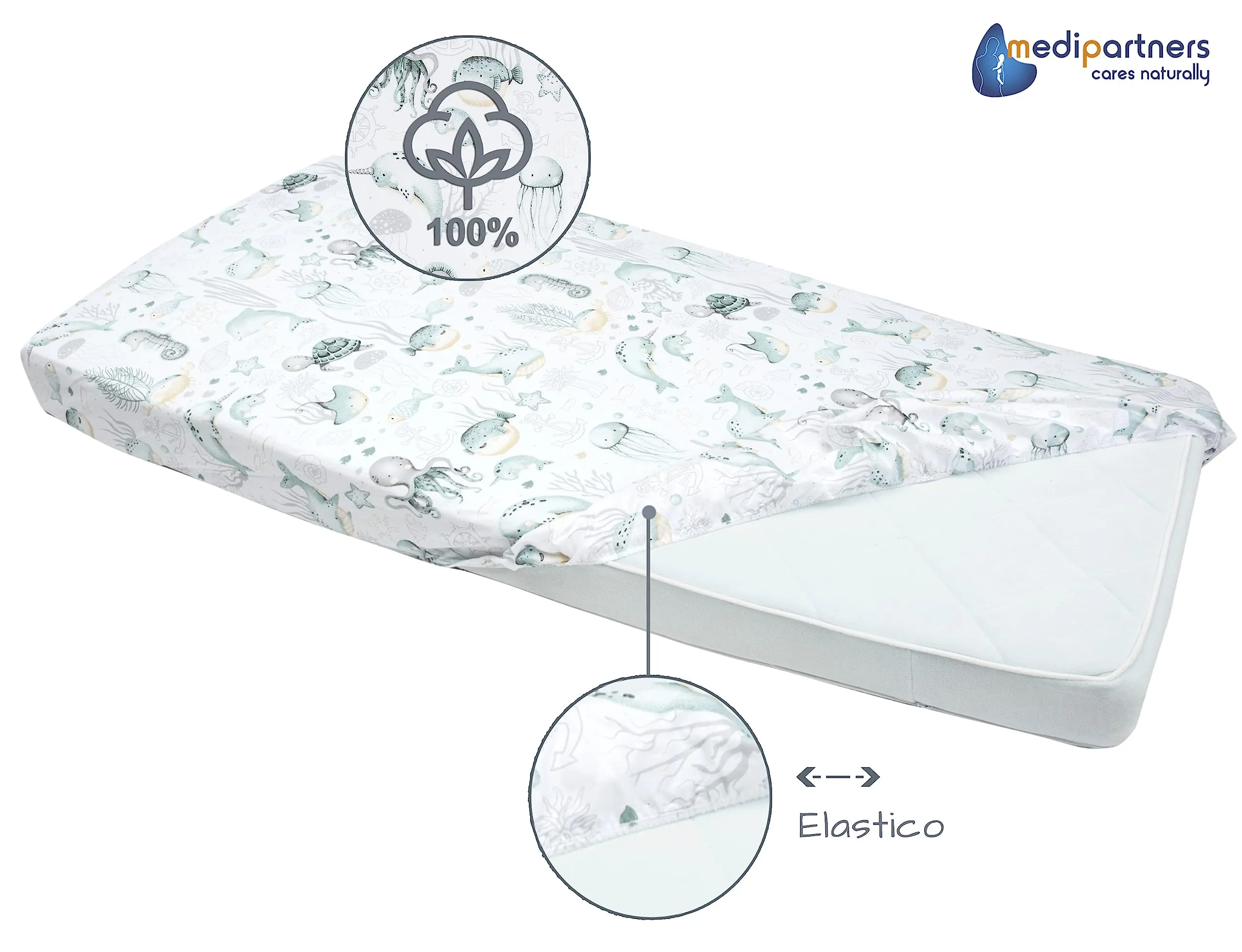 Medi Partners Lenzuola Lettino Neonato 60x120, 100% Cotone con Angoli (Oceano) - immagine 5