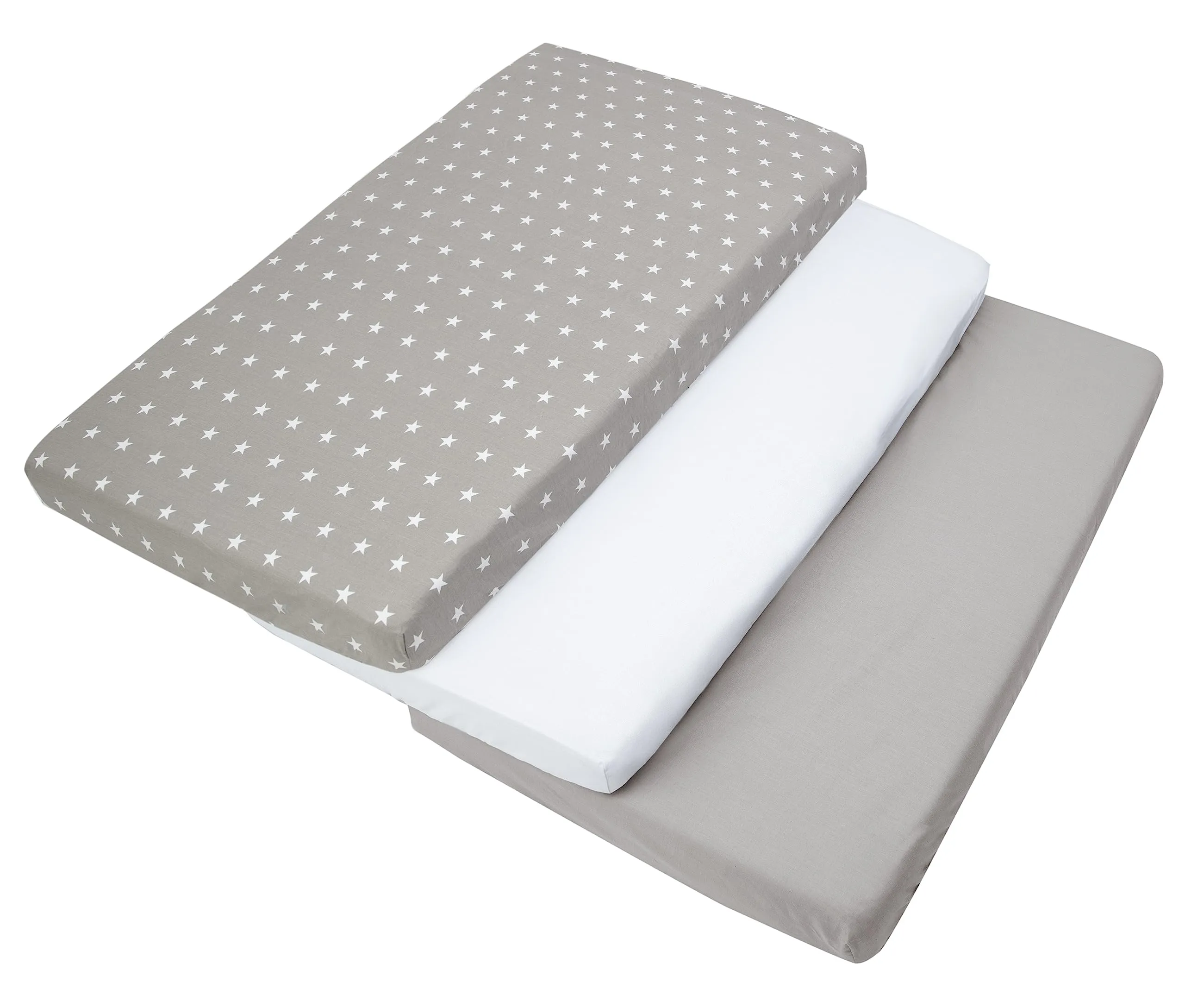 Medi Partners Set di 3 Lenzuola per Lettino Neonato 60x120, 100% Cotone, con Angoli (Stelle Bianche Su Grigio-Bianco-Grigio) - immagine 6