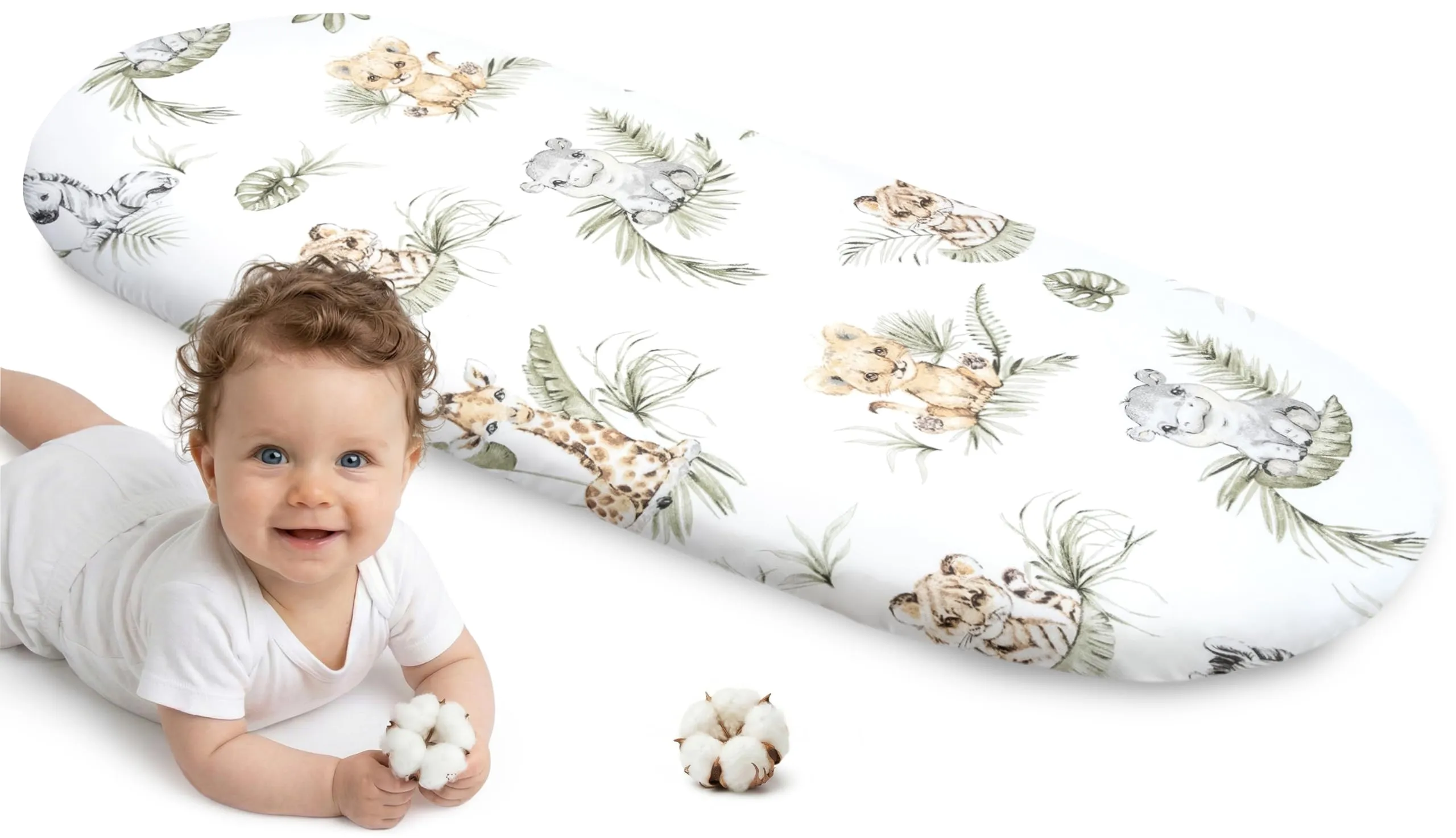 Medi Partners Lenzuola Lettino Culla 86x40 per Navicella Neonato e Passeggino, 100% Cotone, Safari - immagine 1