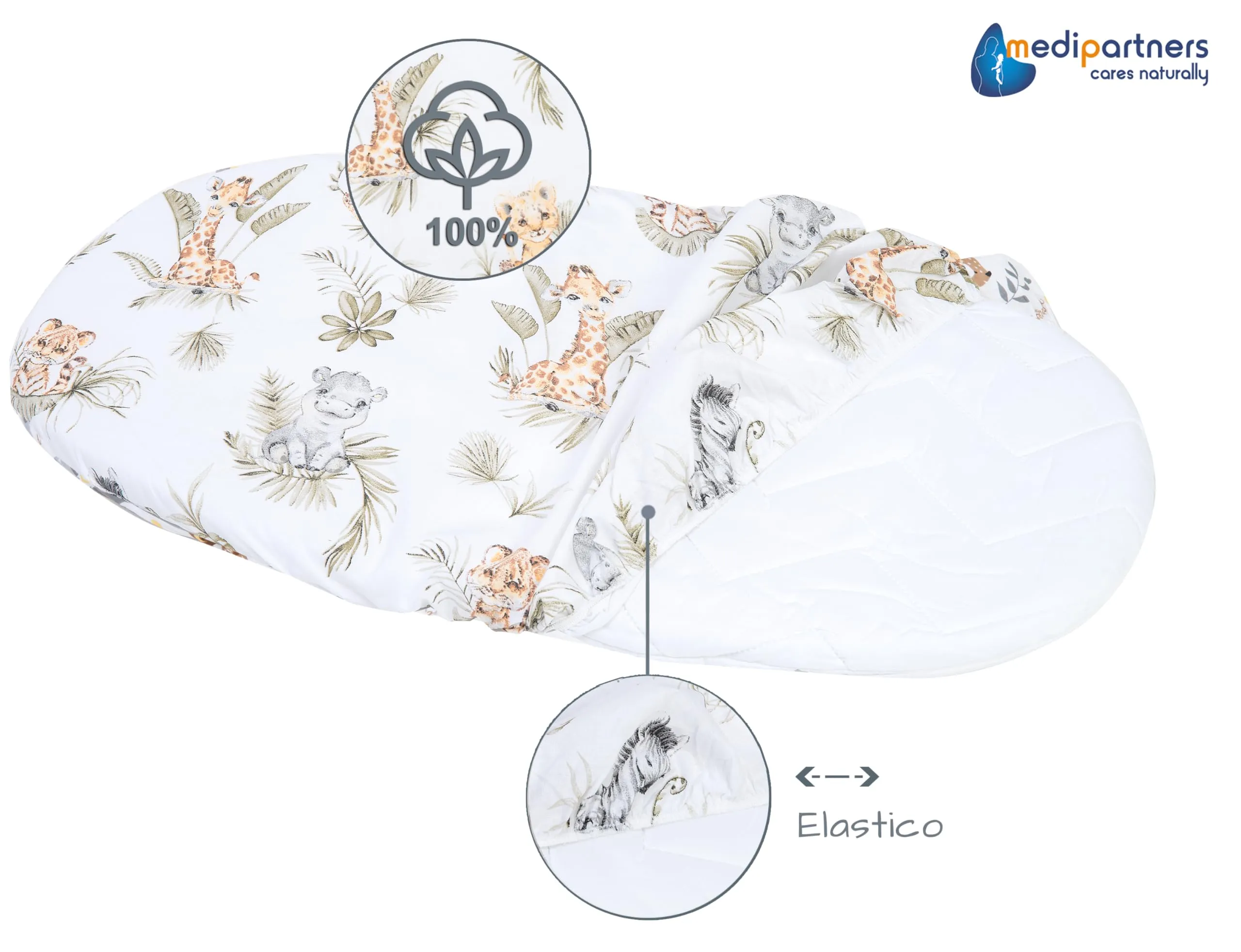 Medi Partners Lenzuola Lettino Culla 86x40 per Navicella Neonato e Passeggino, 100% Cotone, Safari - immagine 4