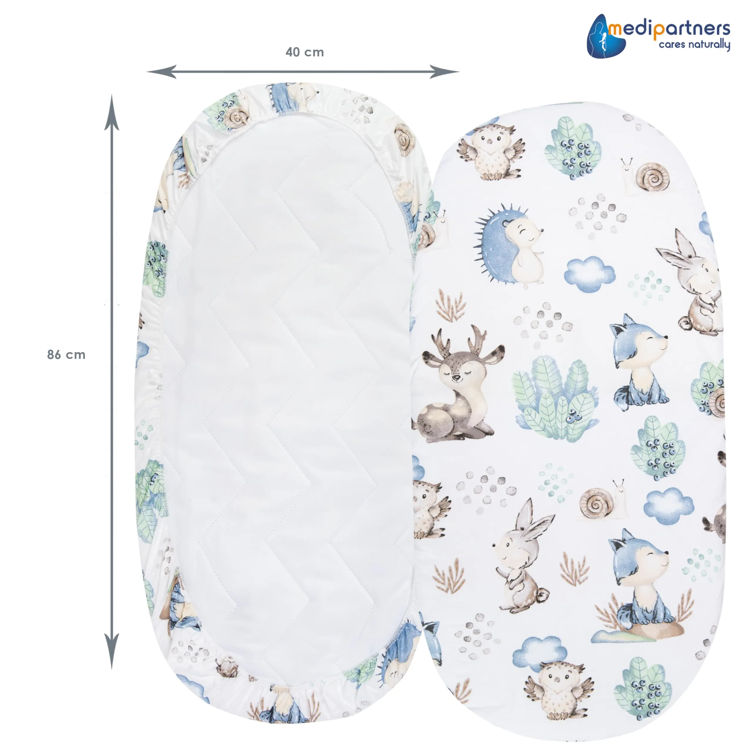 Medi Partners Lenzuolo per Lettino Culla, Navicella e Passeggino 86x40, 100% Cotone, Cervo E Riccio - immagine 3