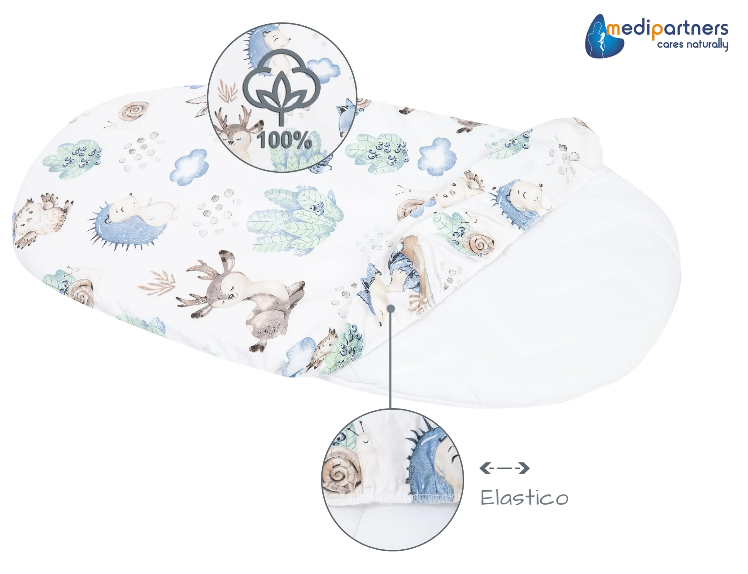 Medi Partners Lenzuolo per Lettino Culla, Navicella e Passeggino 86x40, 100% Cotone, Cervo E Riccio - immagine 4
