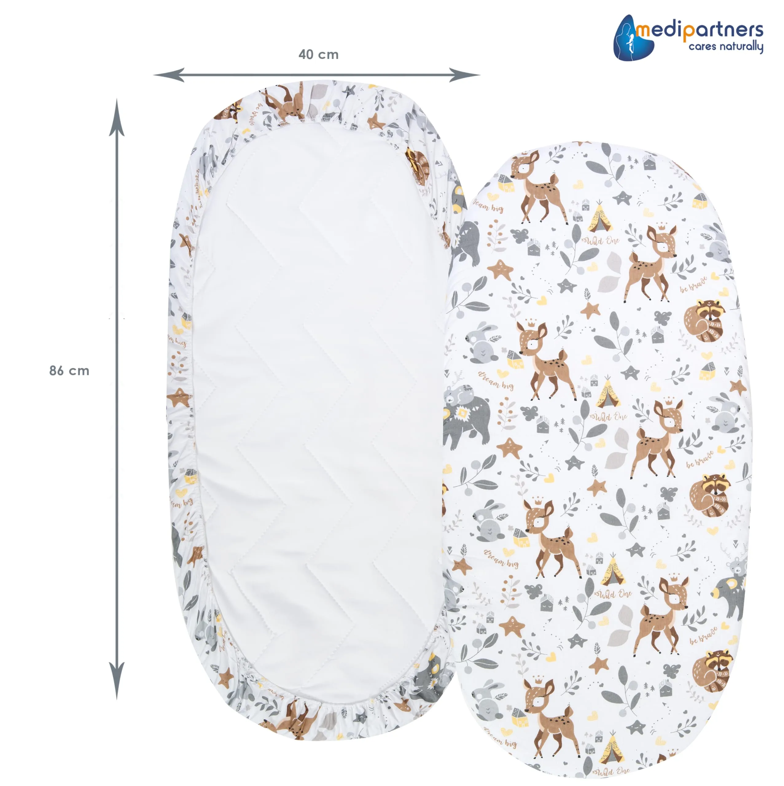 Medi Partners Lenzuolo per Lettino Culla e Navicella 86x40, 100% Cotone, Coprimaterasso con Angoli (Cervo) - immagine 3