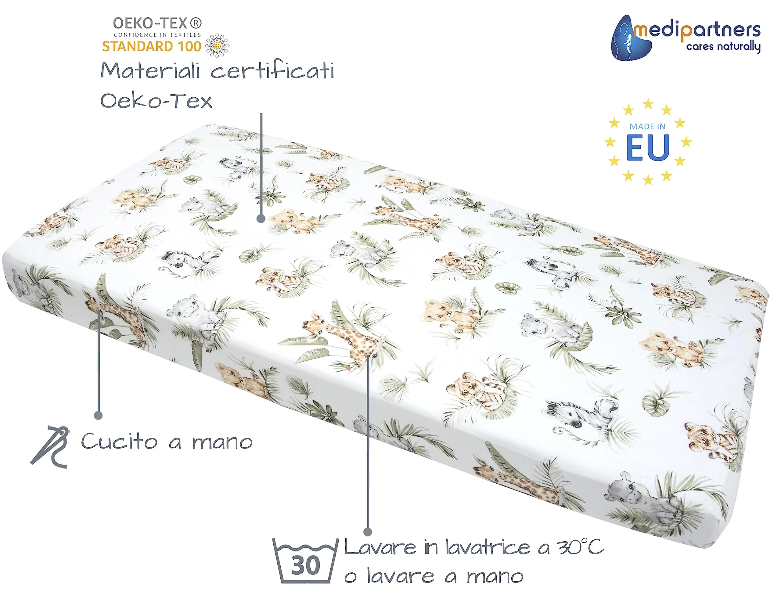 Medi Partners Lenzuola Lettino Neonato 60x120, 100% Cotone con Angoli (Safari) - immagine 2