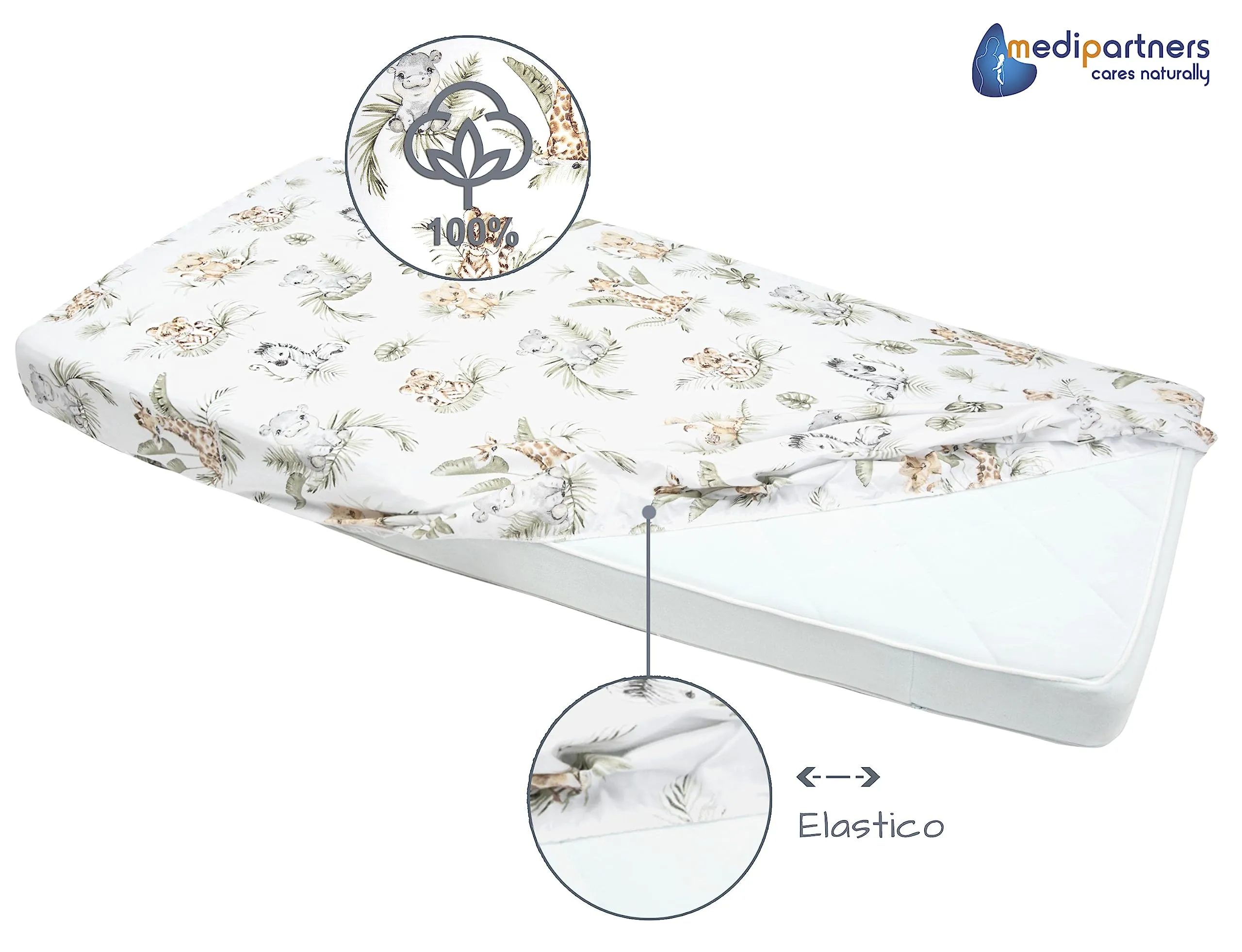 Medi Partners Lenzuola Lettino Neonato 60x120, 100% Cotone con Angoli (Safari) - immagine 5