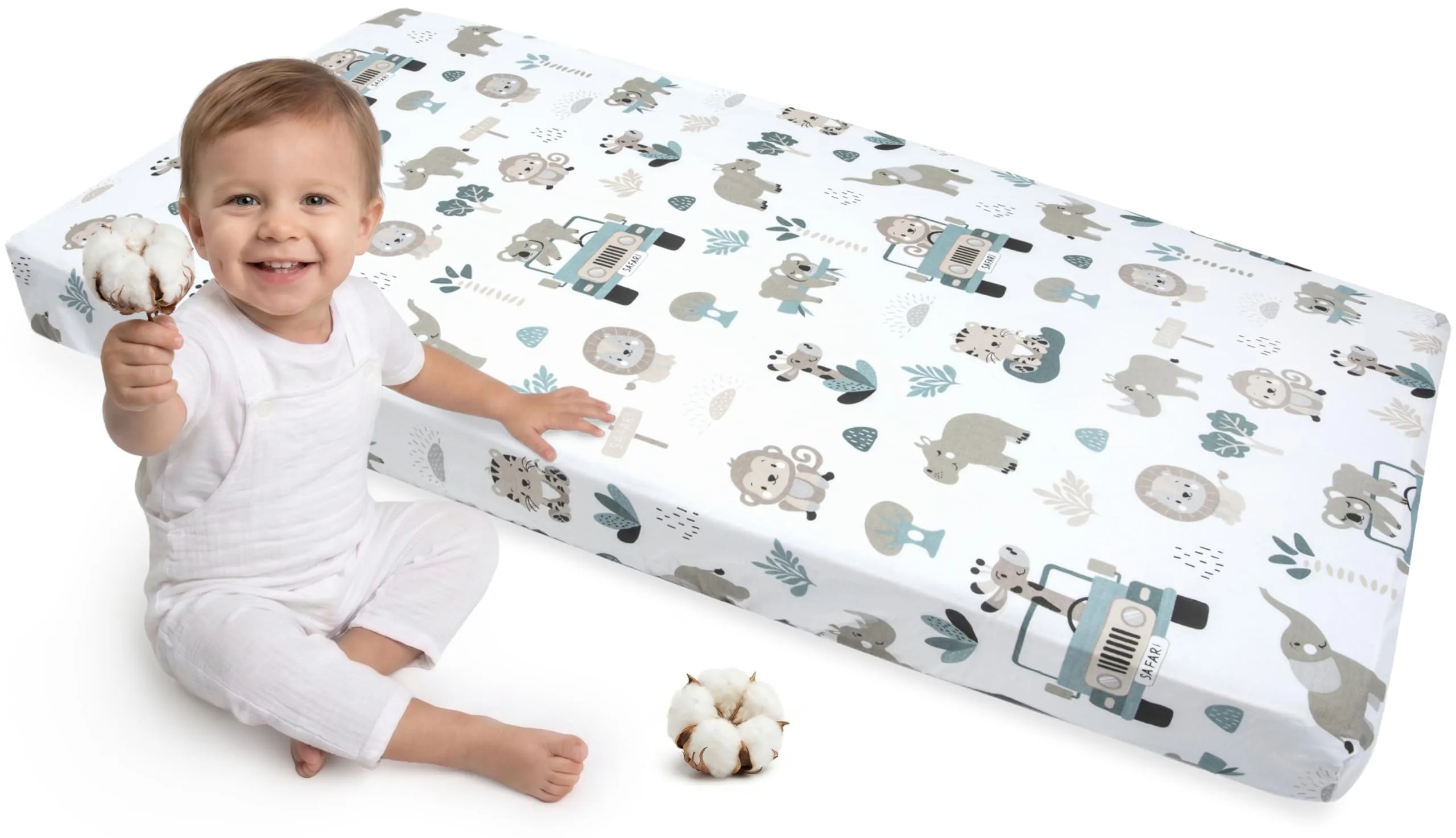 Medi Partners Lenzuola Lettino Neonato 60x120 100% Cotone con Angoli (Zoo Di Menta) - immagine 1