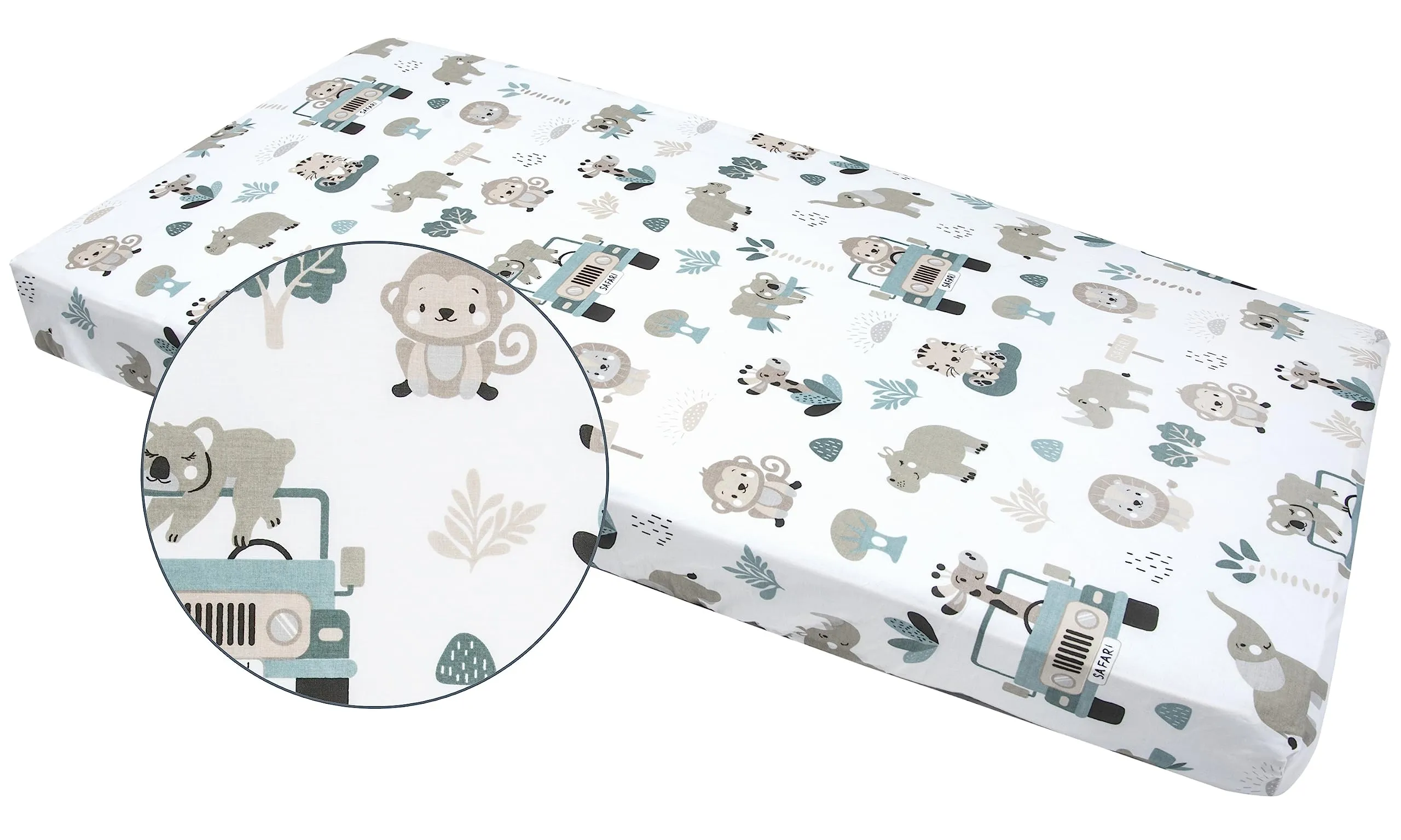 Medi Partners Lenzuola Lettino Neonato 60x120 100% Cotone con Angoli (Zoo Di Menta) - immagine 4