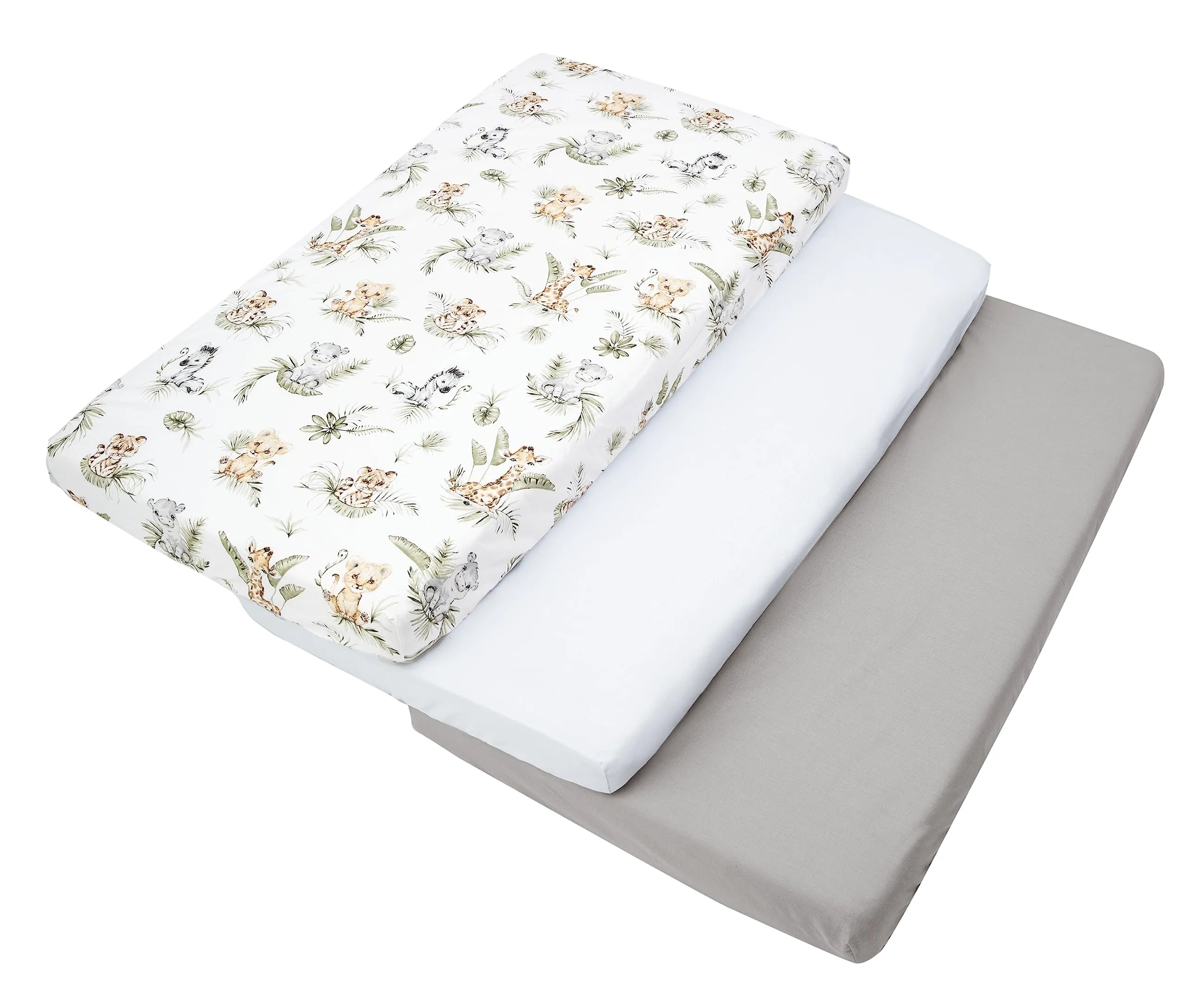 Medi Partners Set 3 Lenzuoli con Angoli per Lettino Neonato 60x120, 100% Cotone (Safari-Bianco-Grigio) - immagine 6