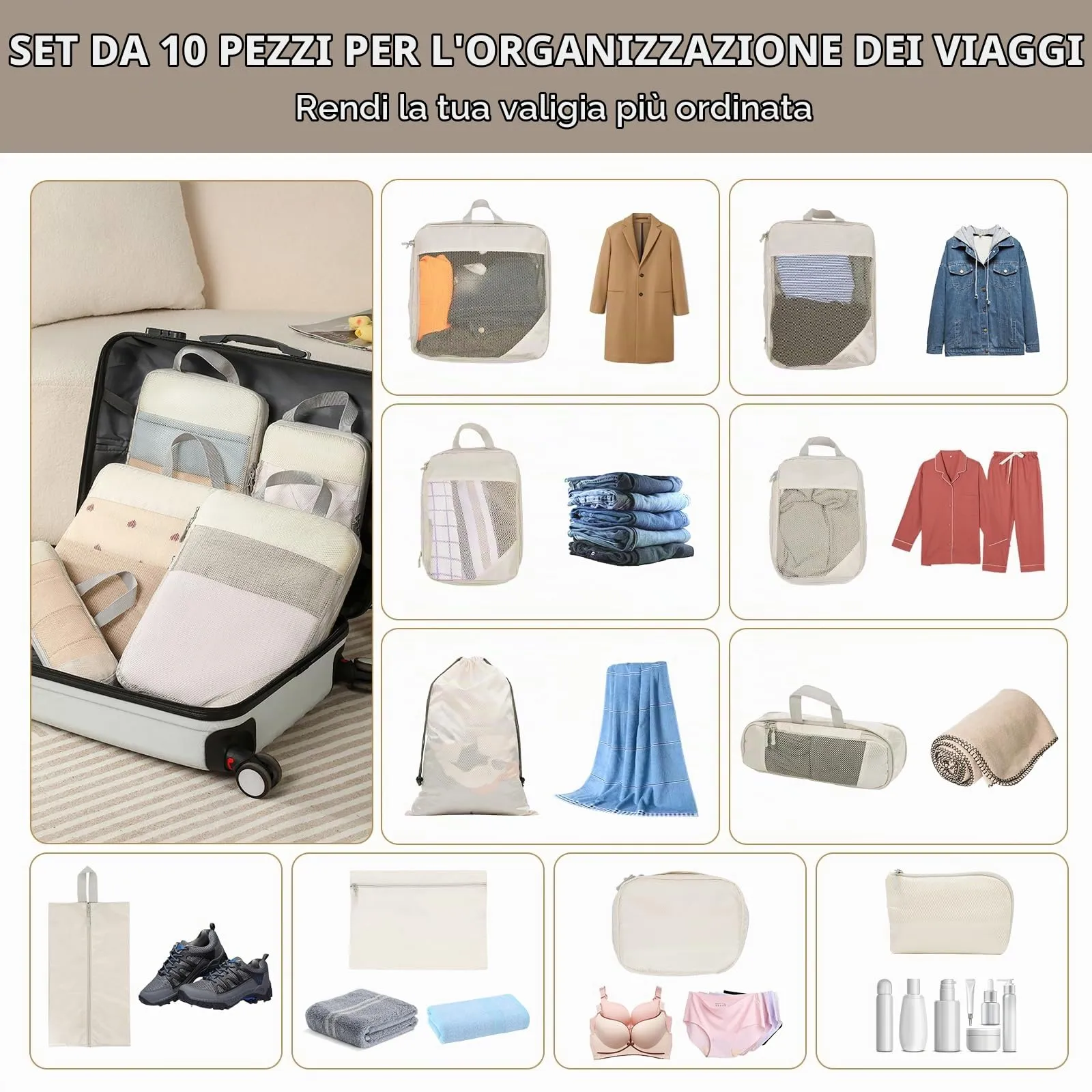 BillyBath Set organizer per valigie, 10 pezzi - immagine 6