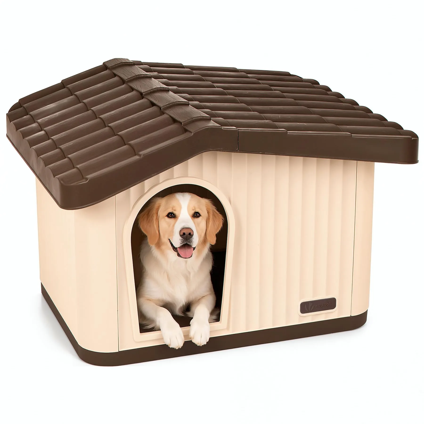 VOUNOT Cuccia per Gatti e Cani Tetto Inclinato, 75x63x51 cm, Beige/Marrone - immagine 1