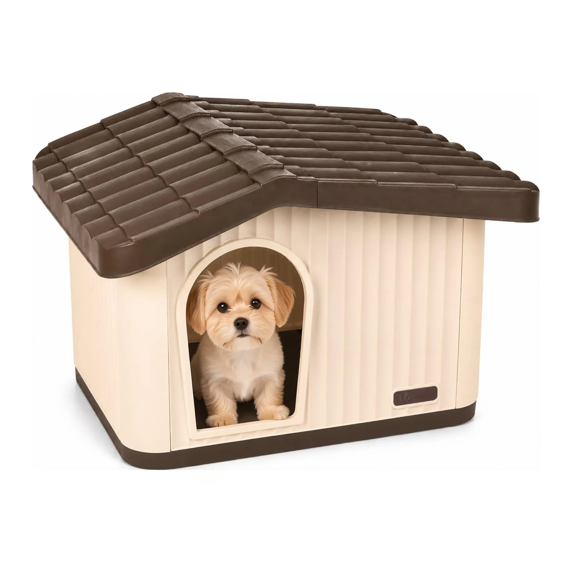 VOUNOT Cuccia per Gatti e Cani Tetto Inclinato 60x51x41 cm, Beige/Marrone - immagine 1