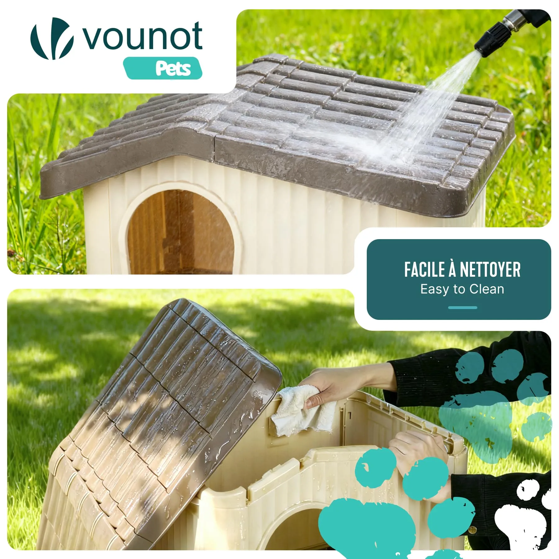 VOUNOT Cuccia per Gatti e Cani Tetto Inclinato 60x51x41 cm, Beige/Marrone - immagine 5
