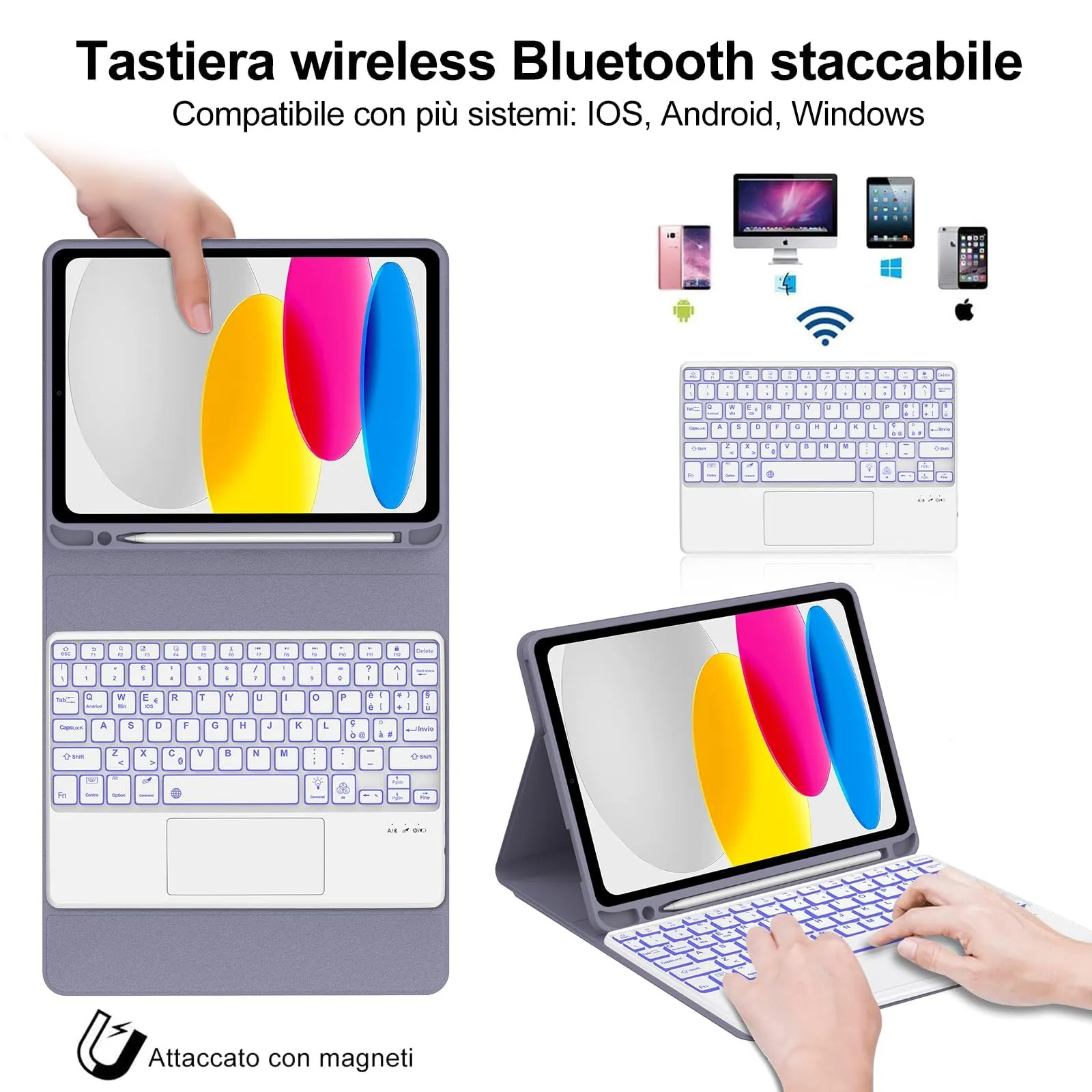 IVEOPPE Tastiera con Touchpad e Cover per iPad 11 Generazione 11" (2025) e iPad 10 Generazione 10.9" (2022) Retroilluminata a 7 Colori - immagine 3