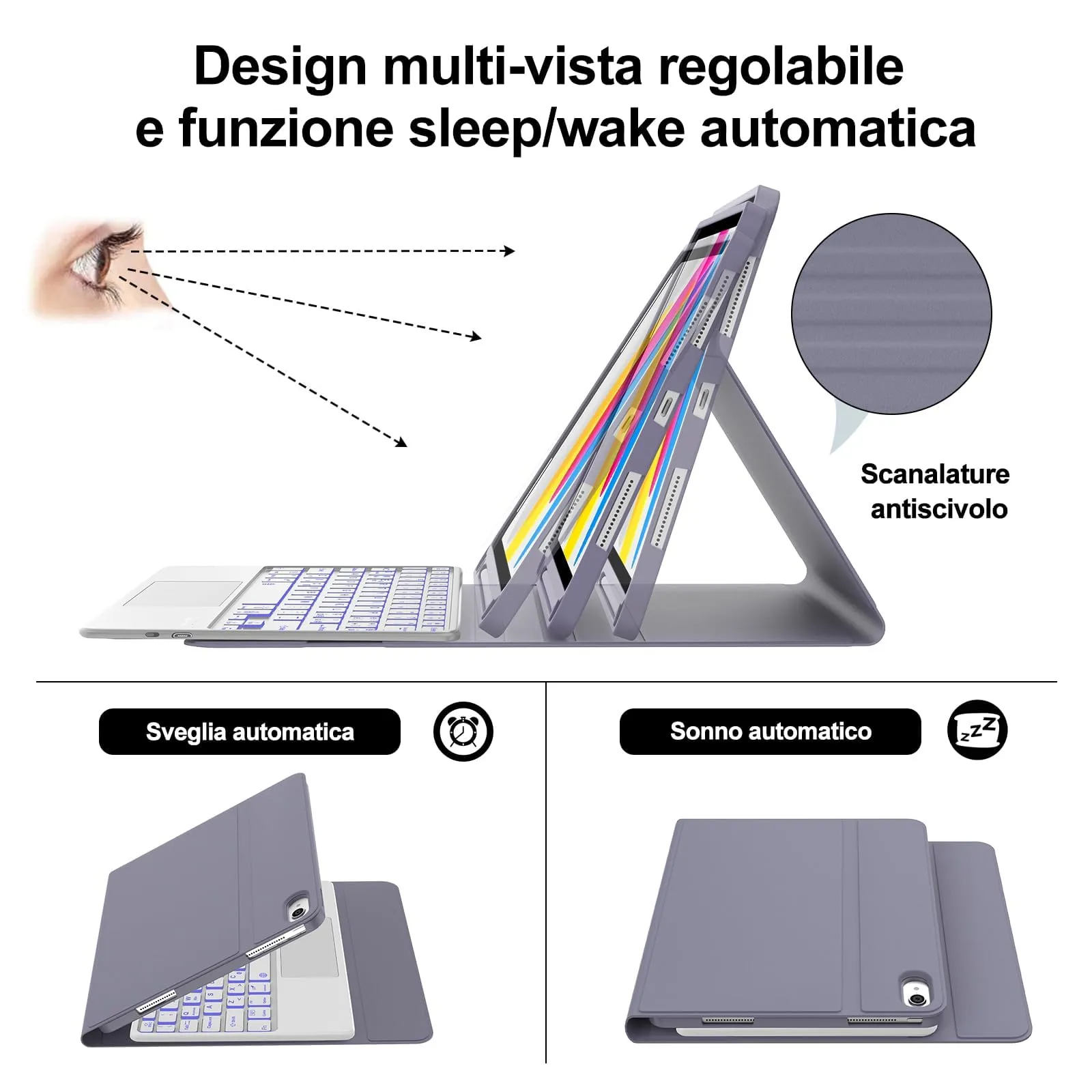 IVEOPPE Tastiera con Touchpad e Cover per iPad 11 Generazione 11" (2025) e iPad 10 Generazione 10.9" (2022) Retroilluminata a 7 Colori - immagine 6
