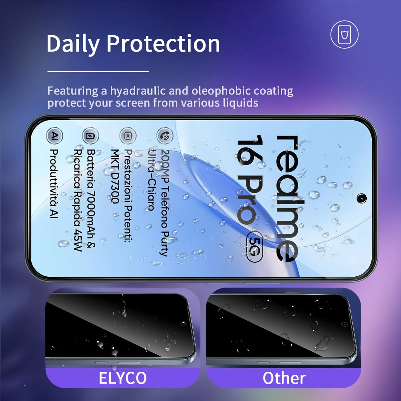 ELYCO Vetro Temperato Privacy per Realme 16 Pro 5G, 2 Pezzi - immagine 4