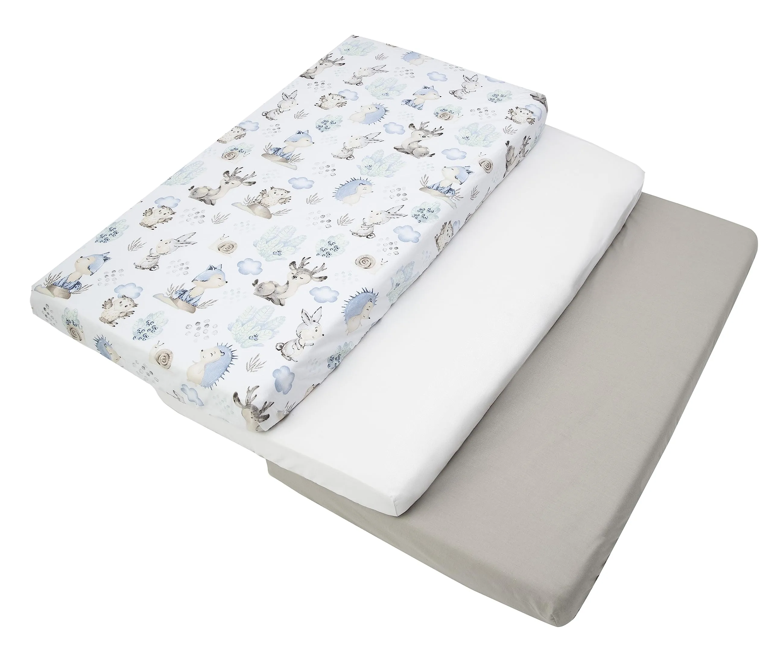 Medi Partners Set di 3 Lenzuoli per Lettino Neonato 60x120, 100% Cotone con Angoli (Cervo E Riccio-Bianco-Grigio) - immagine 6