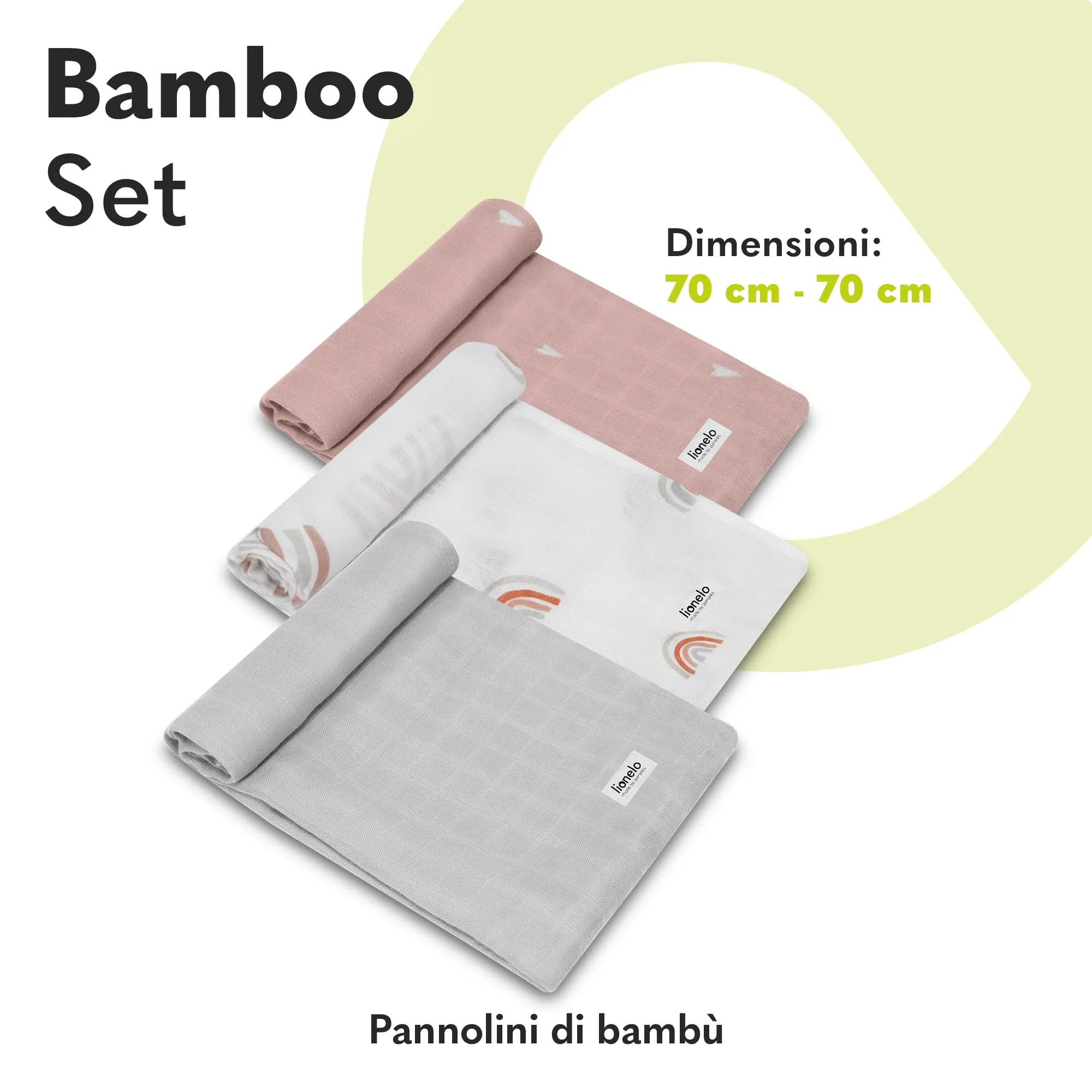 Lionelo Bamboo Set 3 Pezzi Mussole per Neonato, 70x70 cm, 100% Cotone Bambù - immagine 2