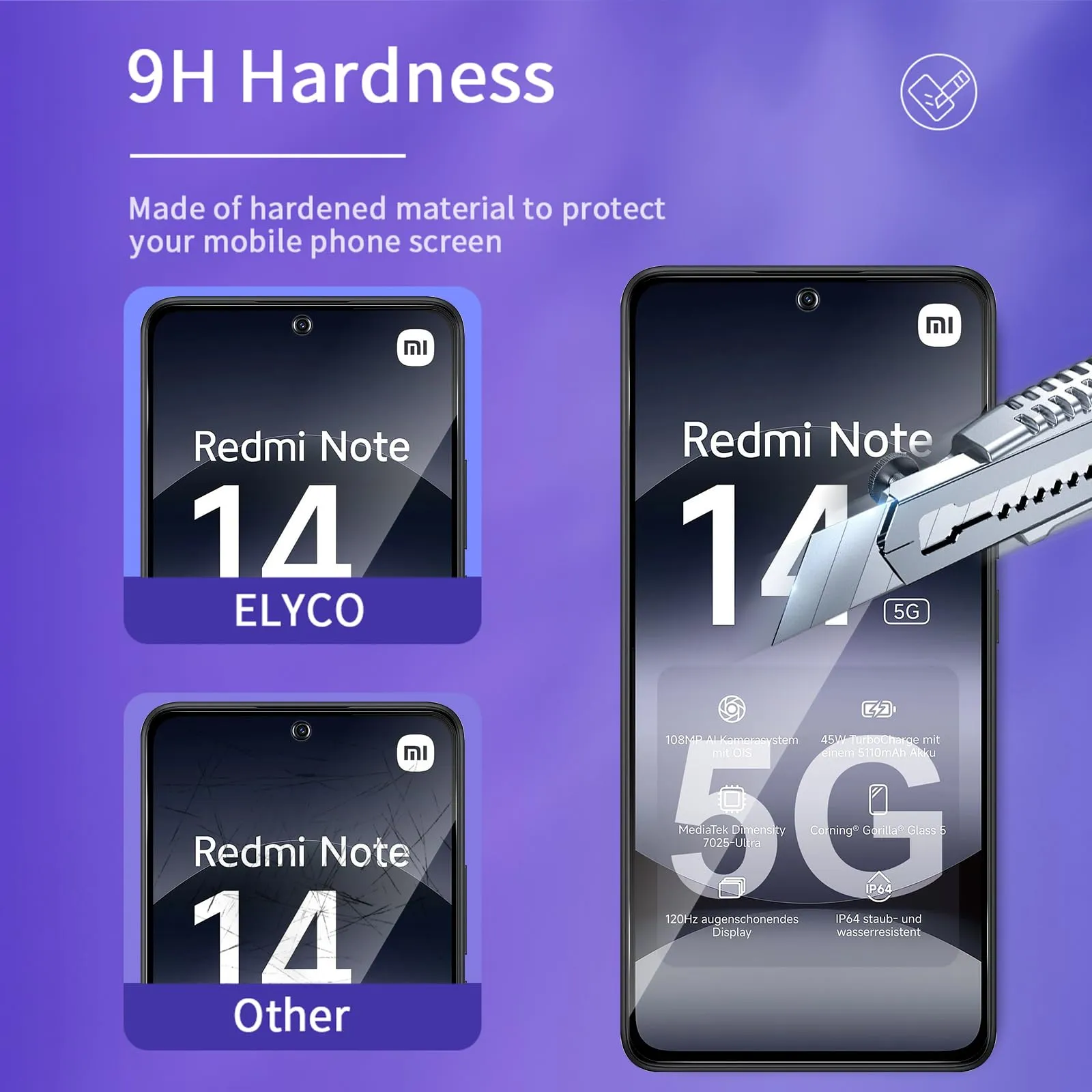 ELYCO Vetro Temperato Privacy per Xiaomi Redmi Note 14 4G/5G, 2 Pezzi - immagine 5