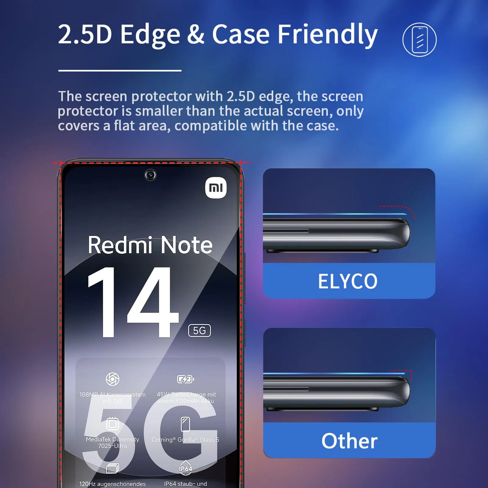 ELYCO Vetro Temperato Privacy per Xiaomi Redmi Note 14 4G/5G, 2 Pezzi - immagine 7