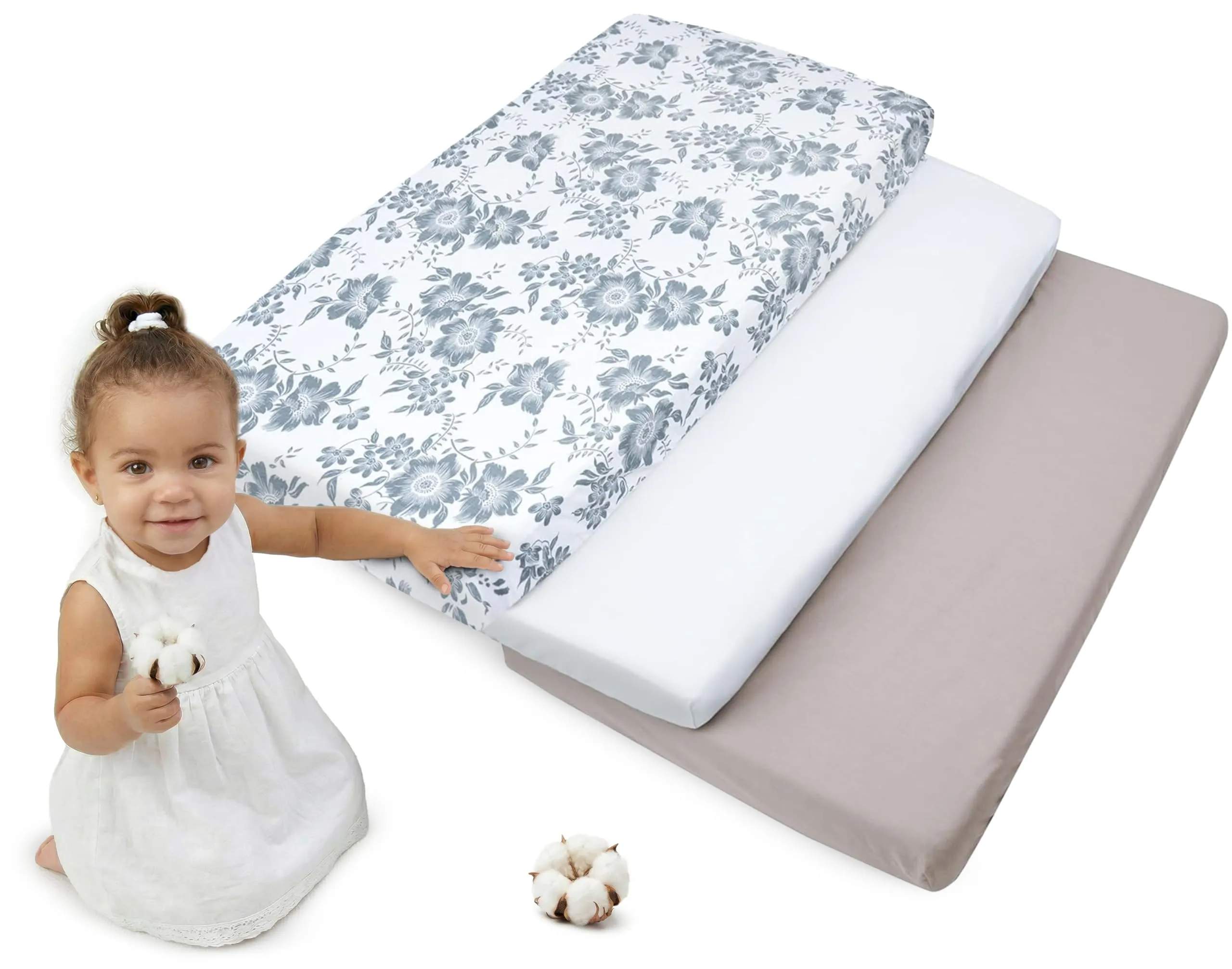 Medi Partners Set di 3 Lenzuola con Angoli per Lettino Neonato 60x120, 100% Cotone (Berry-Bianco-Grigio) - immagine 1
