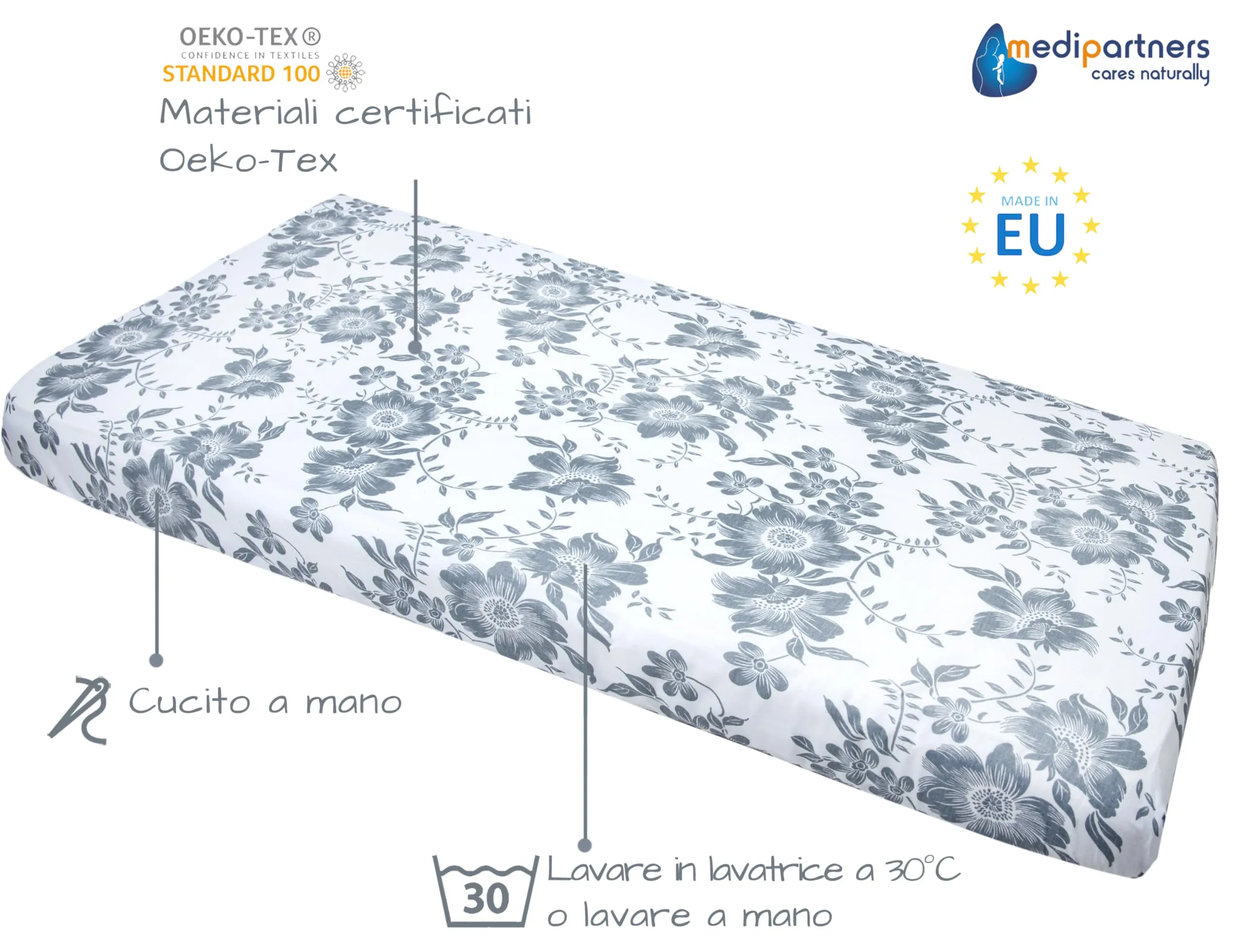 Medi Partners Set di 3 Lenzuola con Angoli per Lettino Neonato 60x120, 100% Cotone (Berry-Bianco-Grigio) - immagine 3