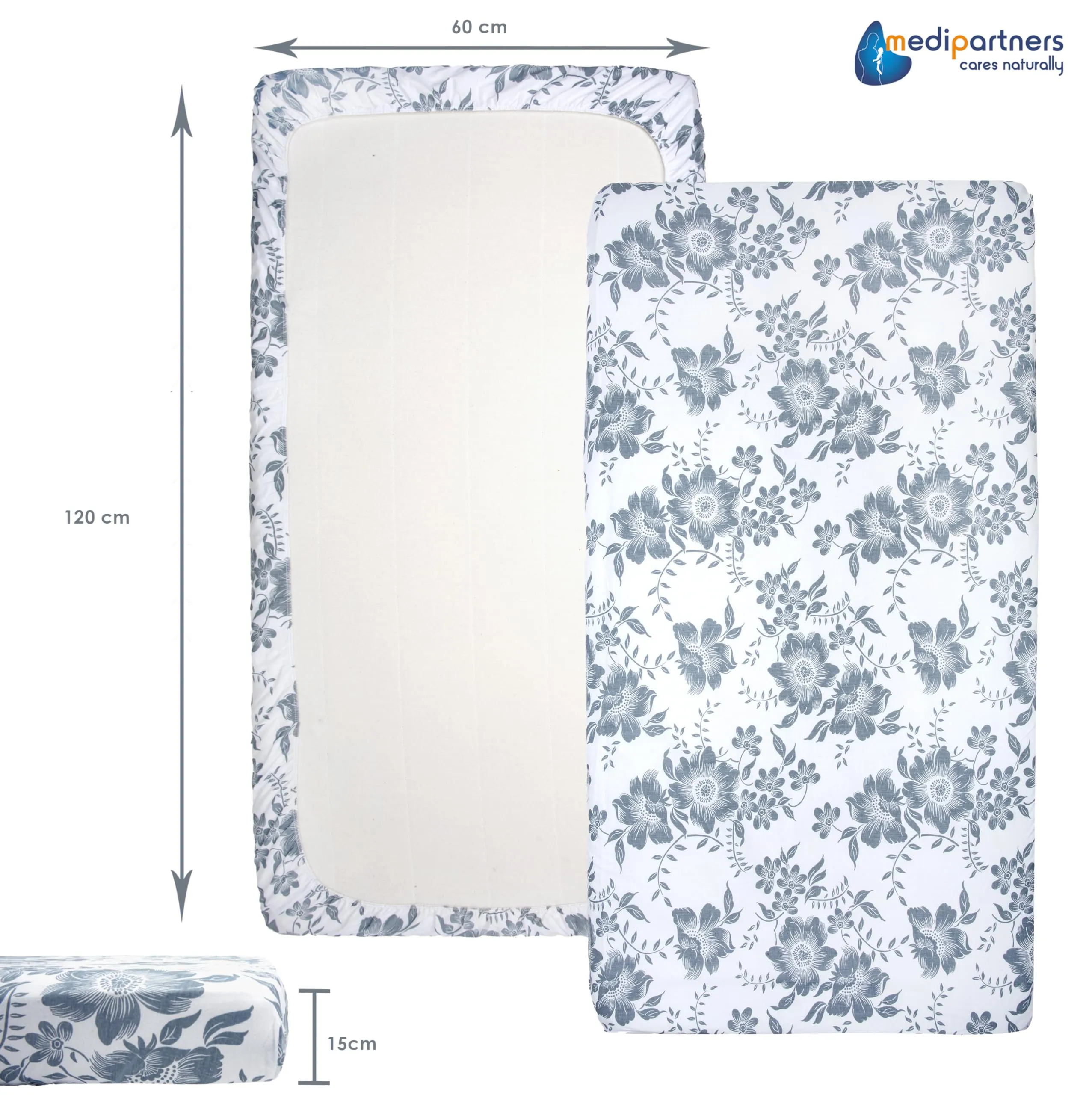 Medi Partners Set di 3 Lenzuola con Angoli per Lettino Neonato 60x120, 100% Cotone (Berry-Bianco-Grigio) - immagine 4