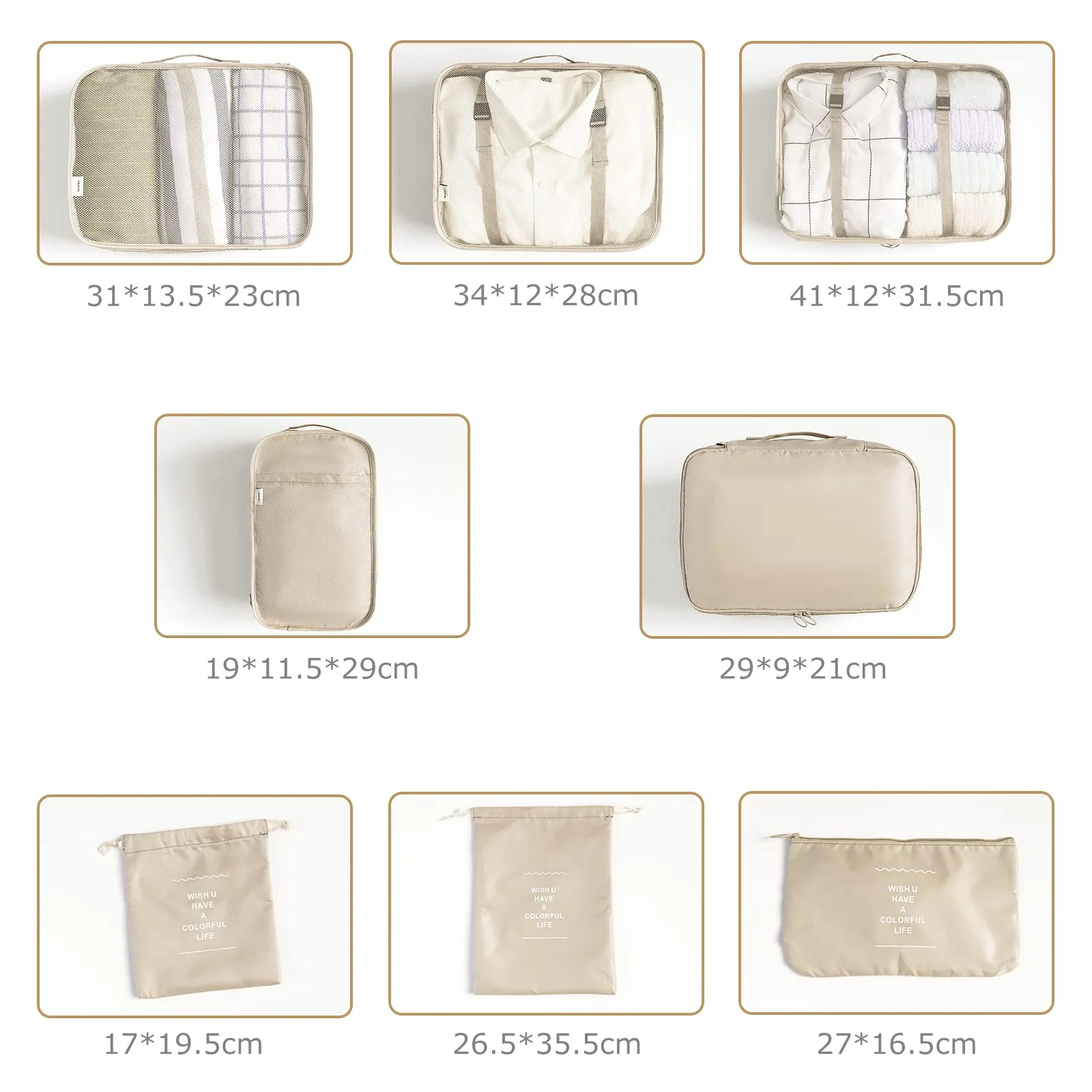 BillyBath Set Organizer per Valigie, 8 Pezzi, Beige - immagine 4
