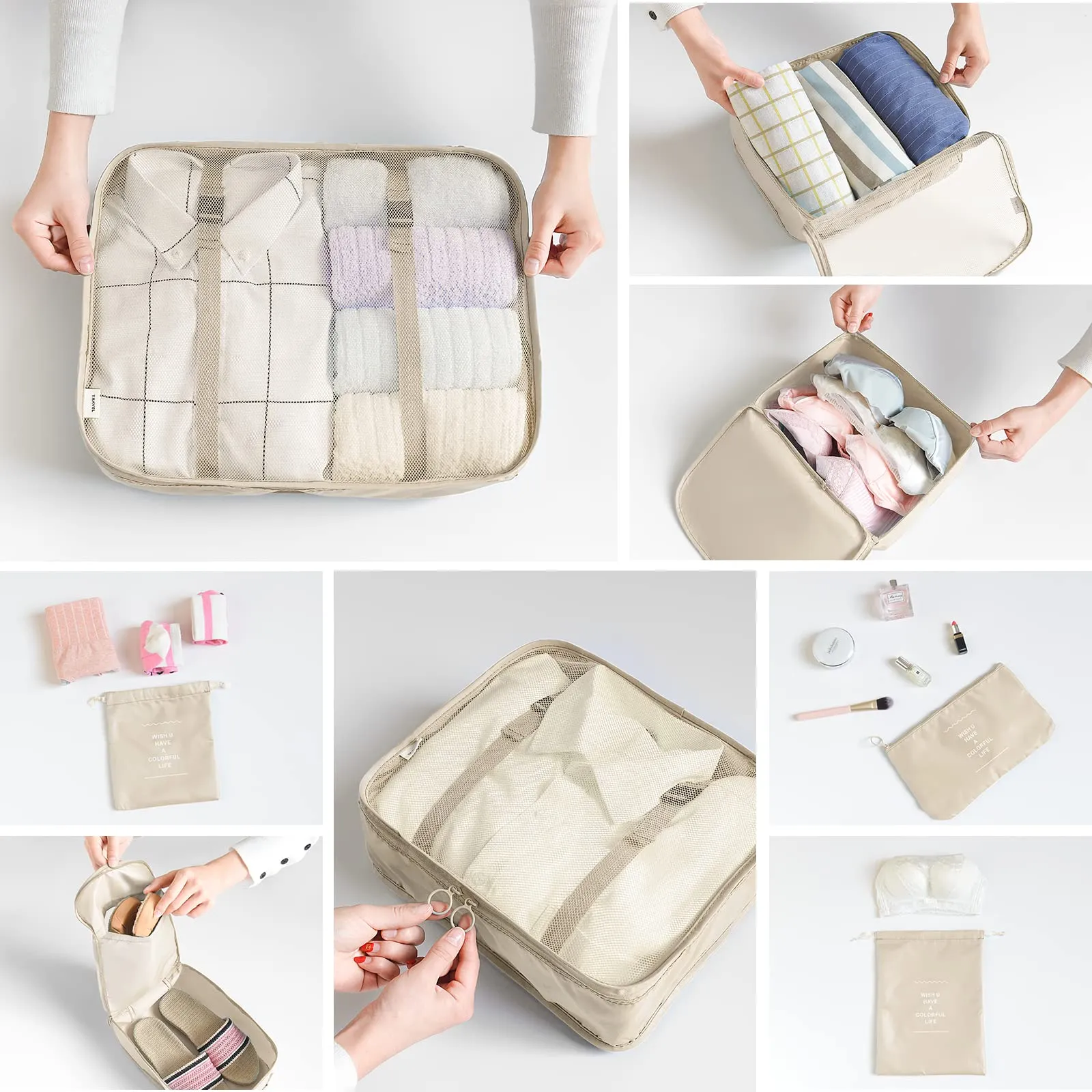 BillyBath Set Organizer per Valigie, 8 Pezzi, Beige - immagine 6